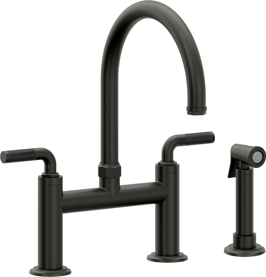 California Faucets Descanso Llave de Cocina Tipo Puente Industrial con Rociador Lateral - Pico en Arco - Bronce Bella Terra