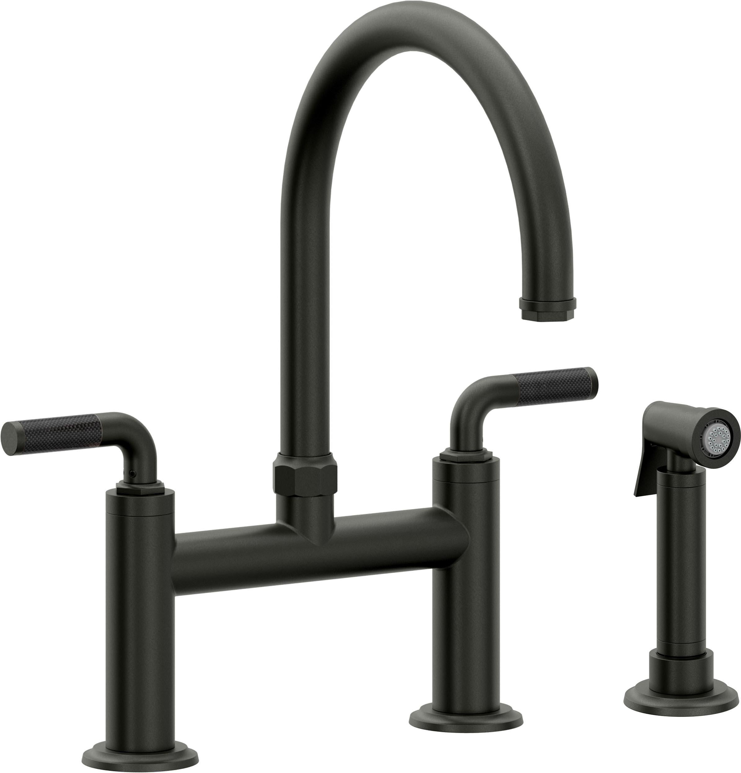 California Faucets Descanso Llave de Cocina Tipo Puente Industrial con Rociador Lateral - Pico en Arco - Bronce Bella Terra