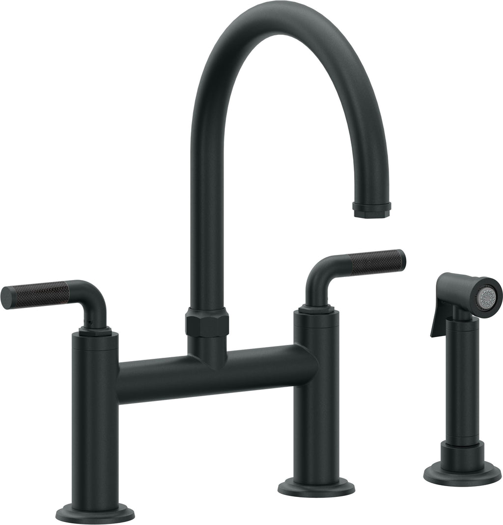 California Faucets Descanso Llave de Cocina Tipo Puente Industrial con Rociador Lateral - Pico en Arco - Carbón