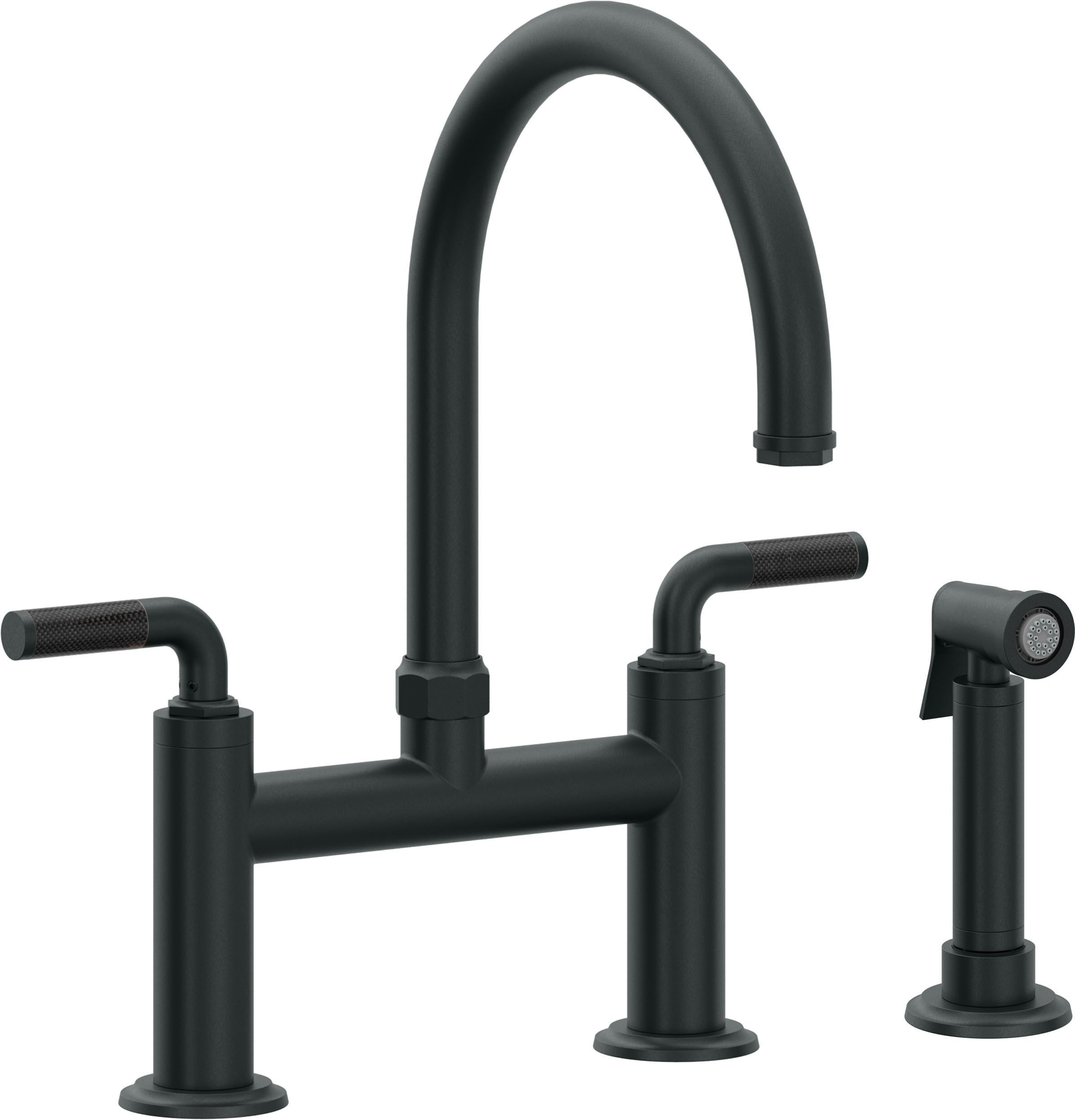 California Faucets Descanso Llave de Cocina Tipo Puente Industrial con Rociador Lateral - Pico en Arco - Carbón