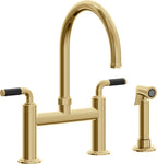 California Faucets Descanso Llave de Cocina Tipo Puente Industrial con Rociador Lateral - Pico en Arco - Oro Francés