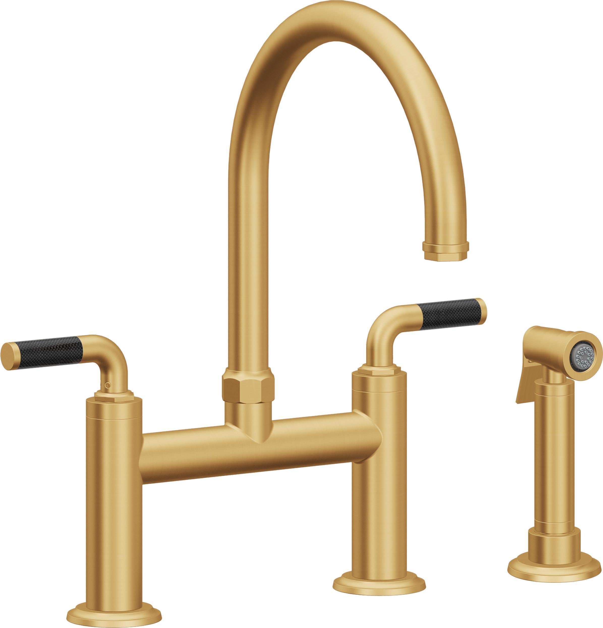 California Faucets Descanso Llave de Cocina Tipo Puente Industrial con Rociador Lateral - Pico en Arco - Oro Satinado de por Vida