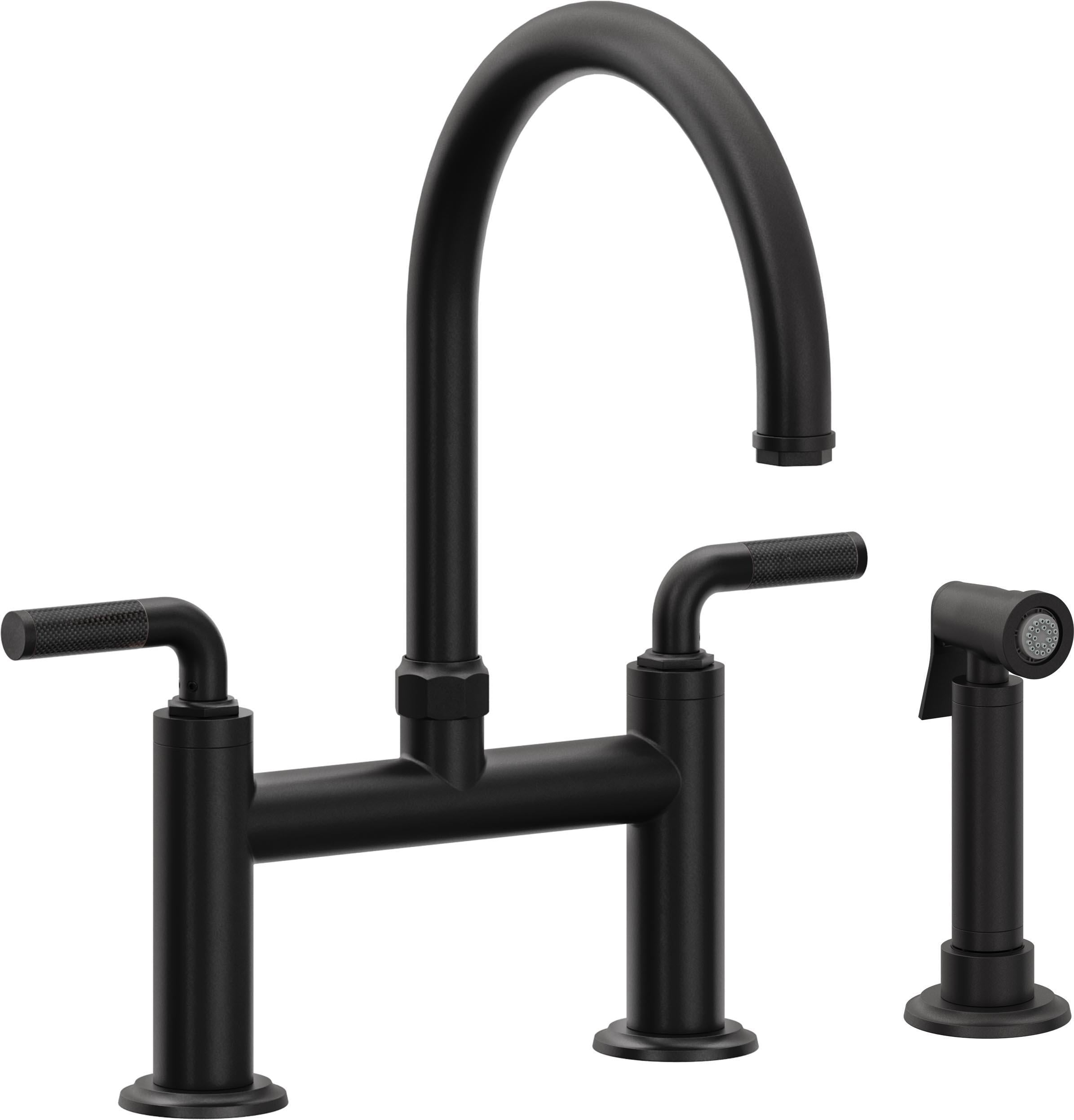 California Faucets Descanso Llave de Cocina Tipo Puente Industrial con Rociador Lateral - Pico en Arco - Negro Mate