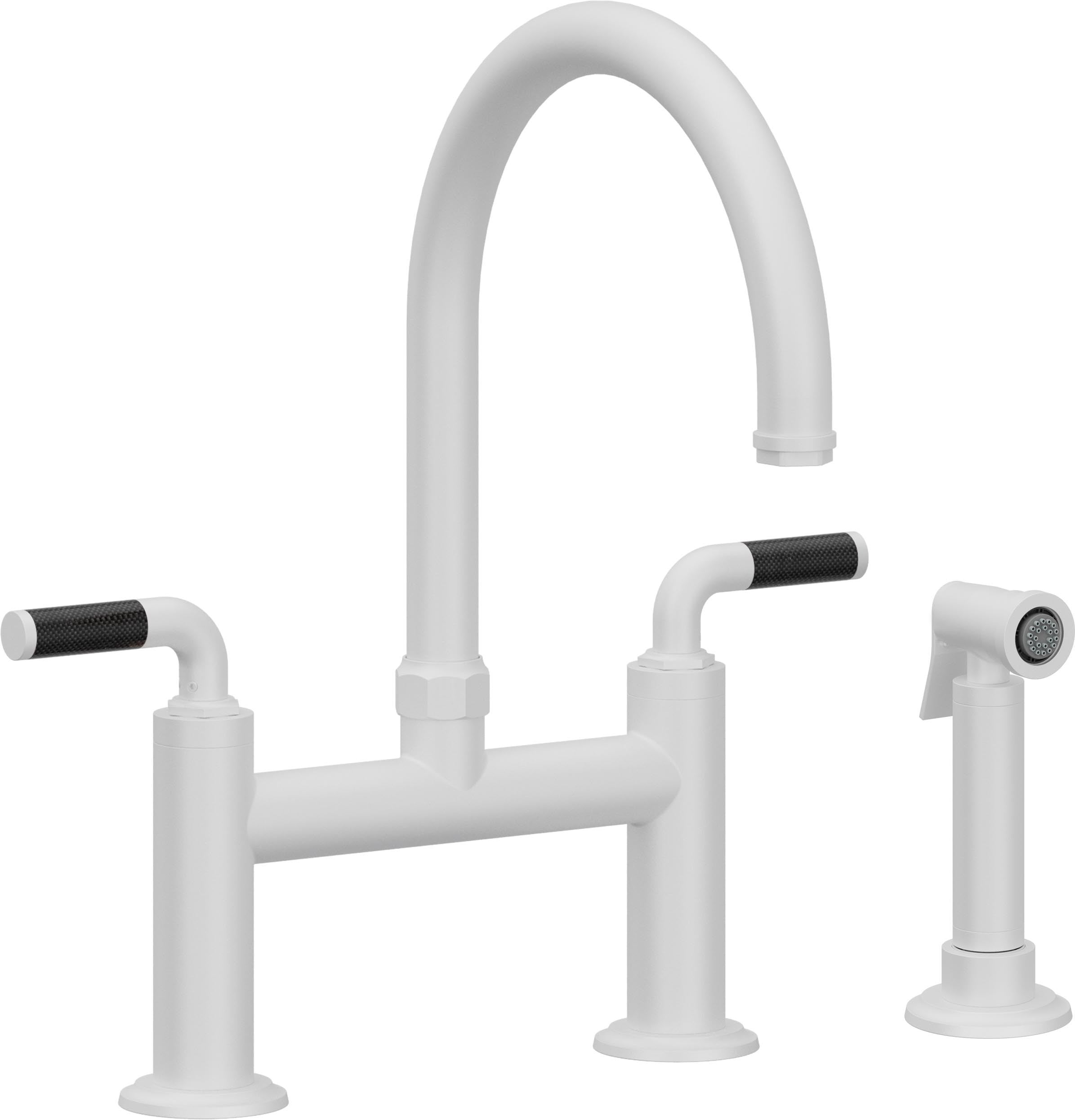 California Faucets Descanso Llave de Cocina Tipo Puente Industrial con Rociador Lateral - Pico en Arco - Blanco Mate