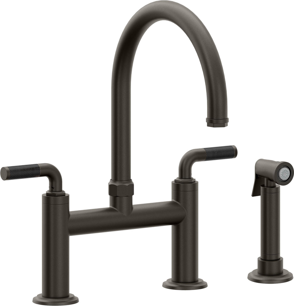 California Faucets Descanso Llave de Cocina Tipo Puente Industrial con Rociador Lateral - Pico en Arco - Bronce Oscuro
