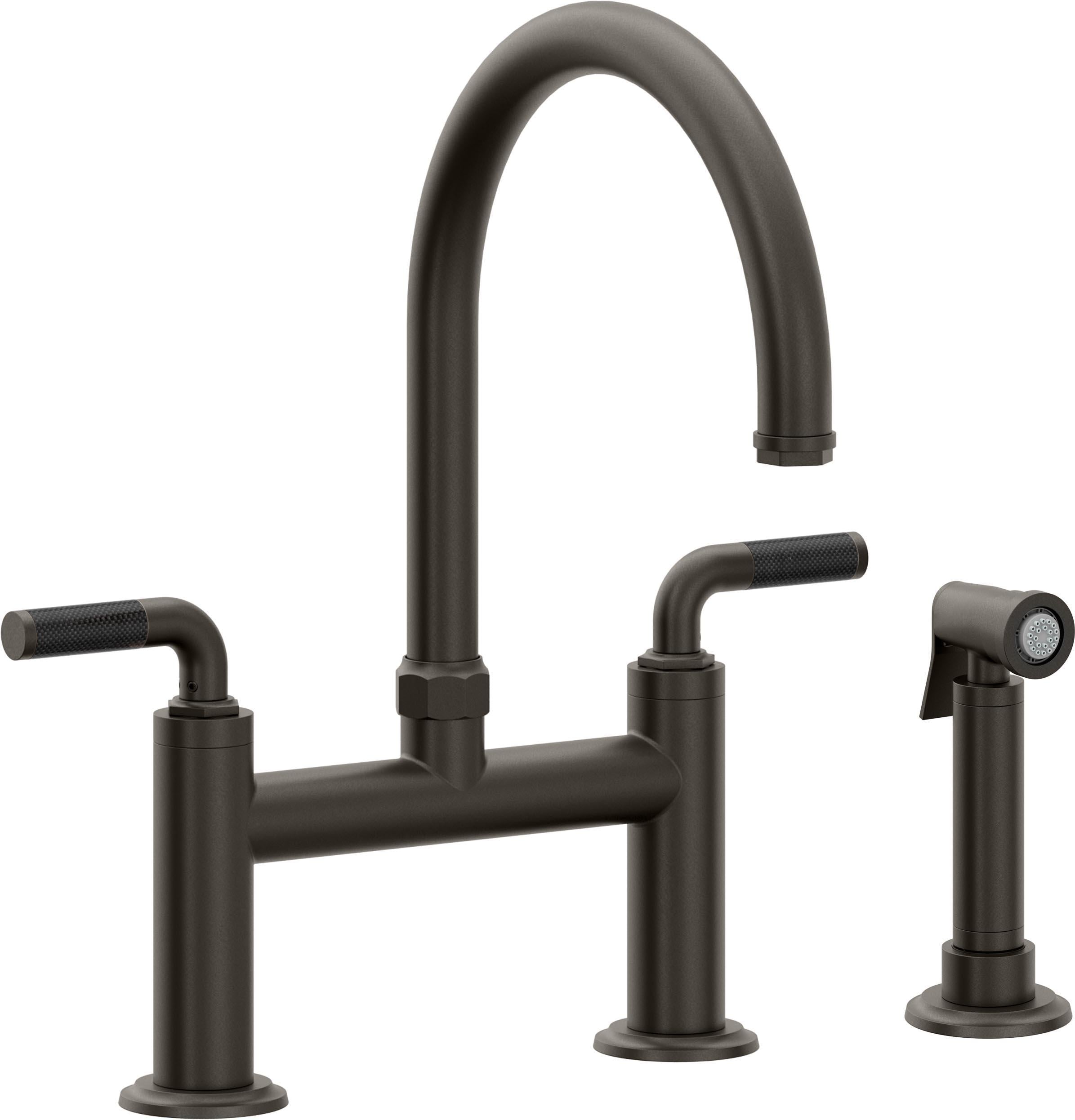 California Faucets Descanso Llave de Cocina Tipo Puente Industrial con Rociador Lateral - Pico en Arco - Bronce Oscuro