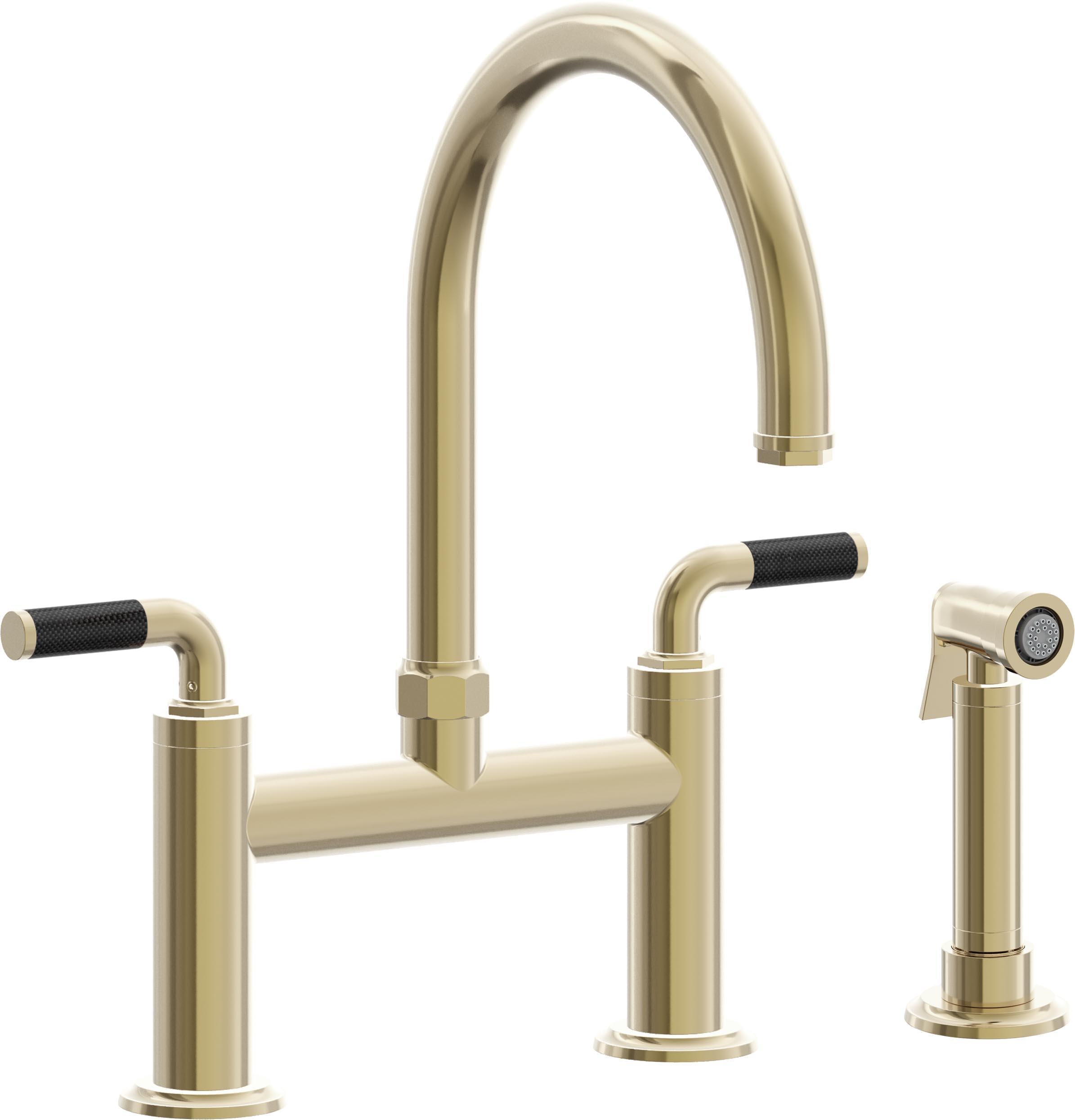 California Faucets Descanso Llave de Cocina Tipo Puente Industrial con Rociador Lateral - Pico en Arco - Latón Pulido
