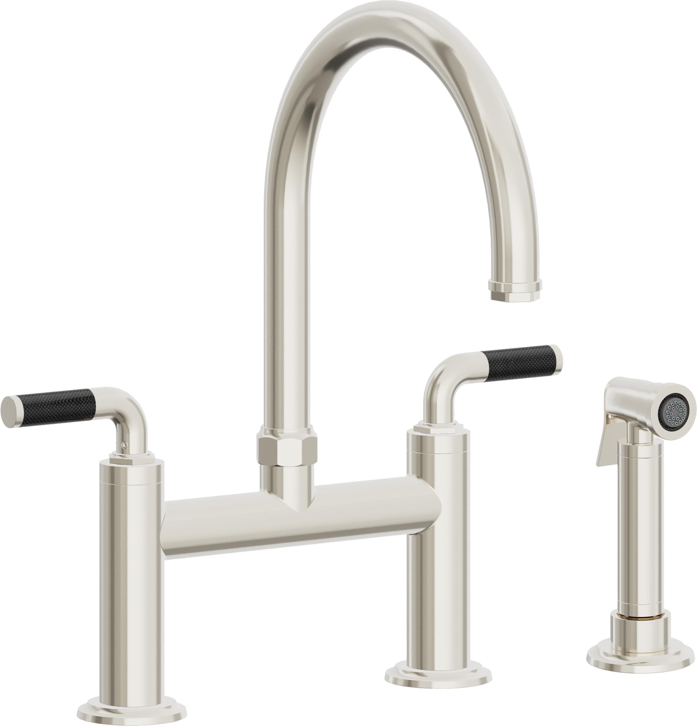 California Faucets Descanso Llave de Cocina Tipo Puente Industrial con Rociador Lateral - Pico en Arco - Níquel Pulido