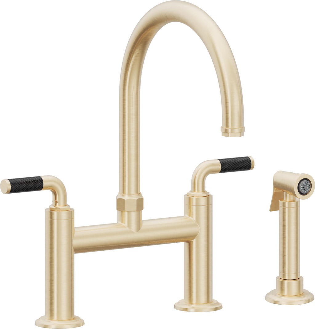 California Faucets Descanso Llave de Cocina Tipo Puente Industrial con Rociador Lateral - Pico en Arco - Latón Satinado