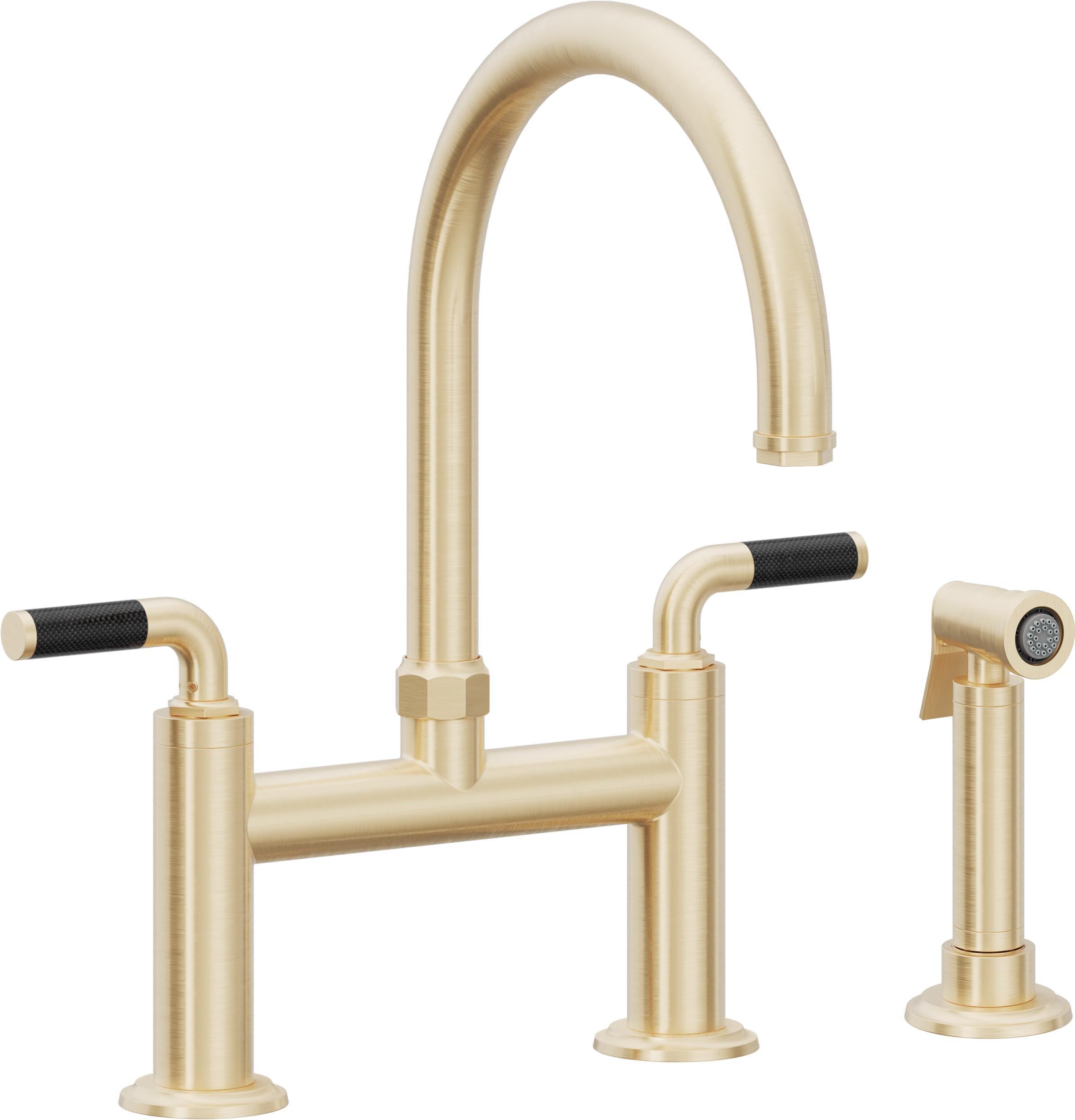 California Faucets Descanso Llave de Cocina Tipo Puente Industrial con Rociador Lateral - Pico en Arco - Latón Satinado