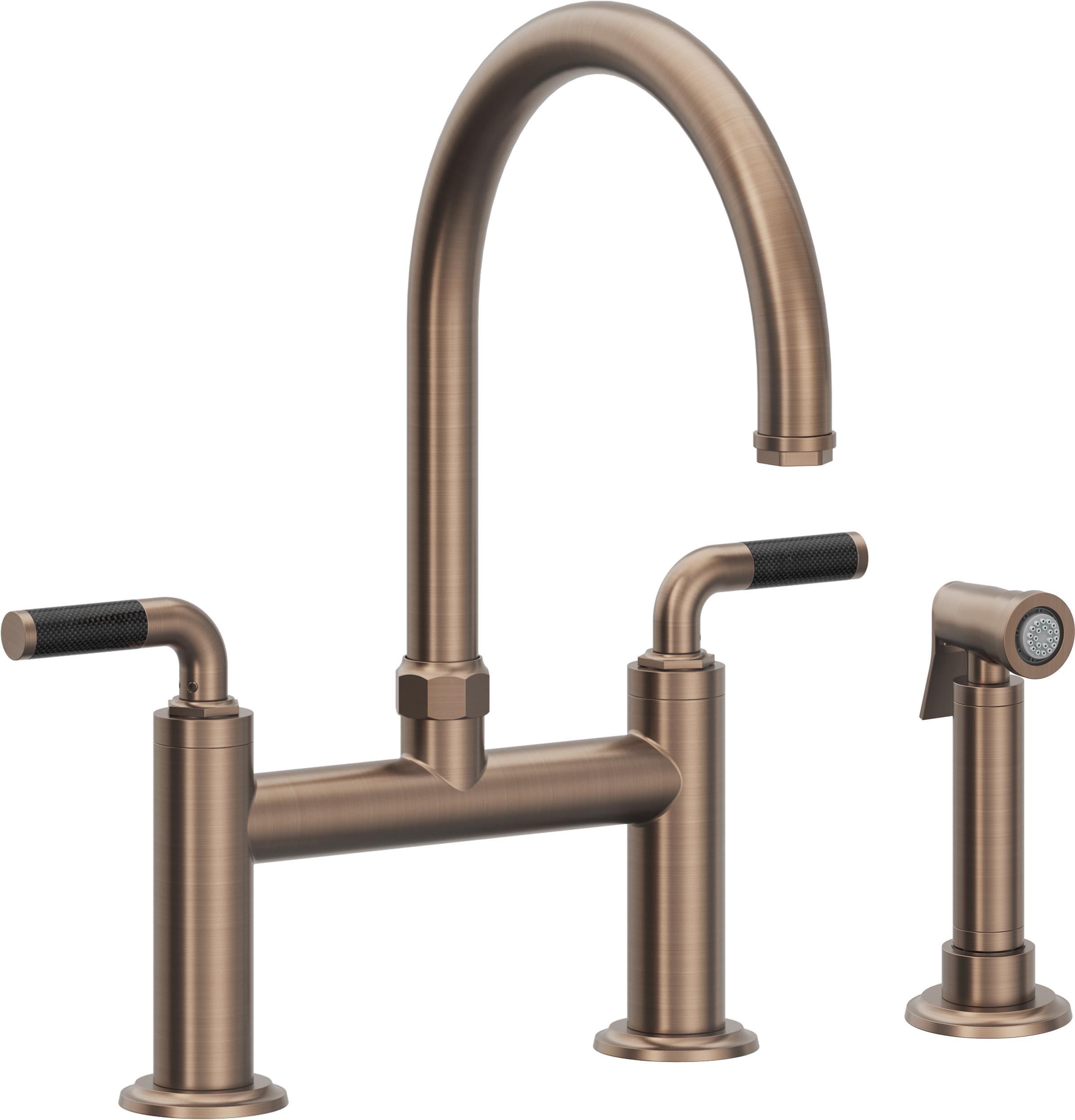 California Faucets Descanso Llave de Cocina Tipo Puente Industrial con Rociador Lateral - Pico en Arco - Bronce Satinado