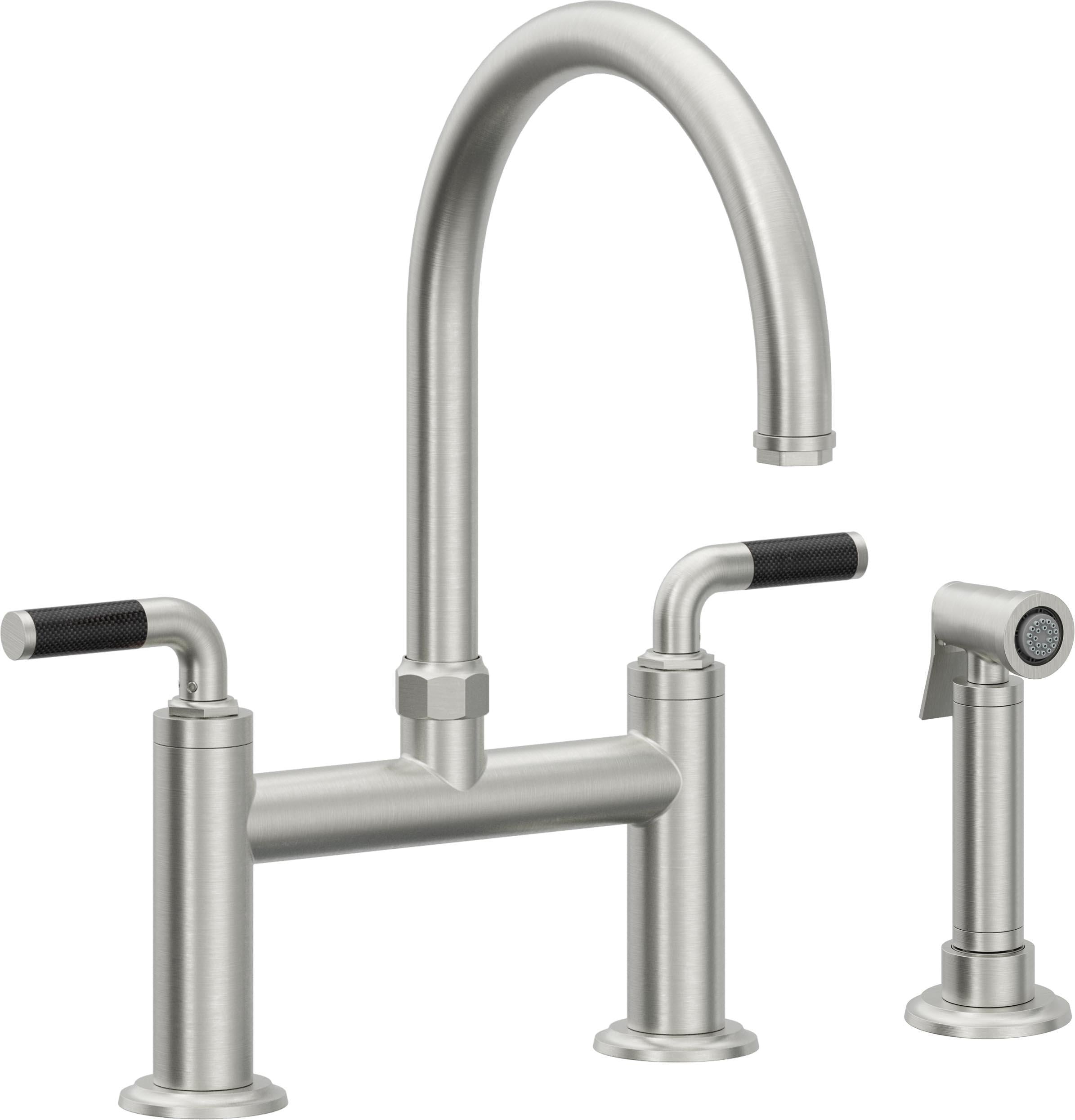 California Faucets Descanso Llave de Cocina Tipo Puente Industrial con Rociador Lateral - Pico en Arco - Cromo Satinado