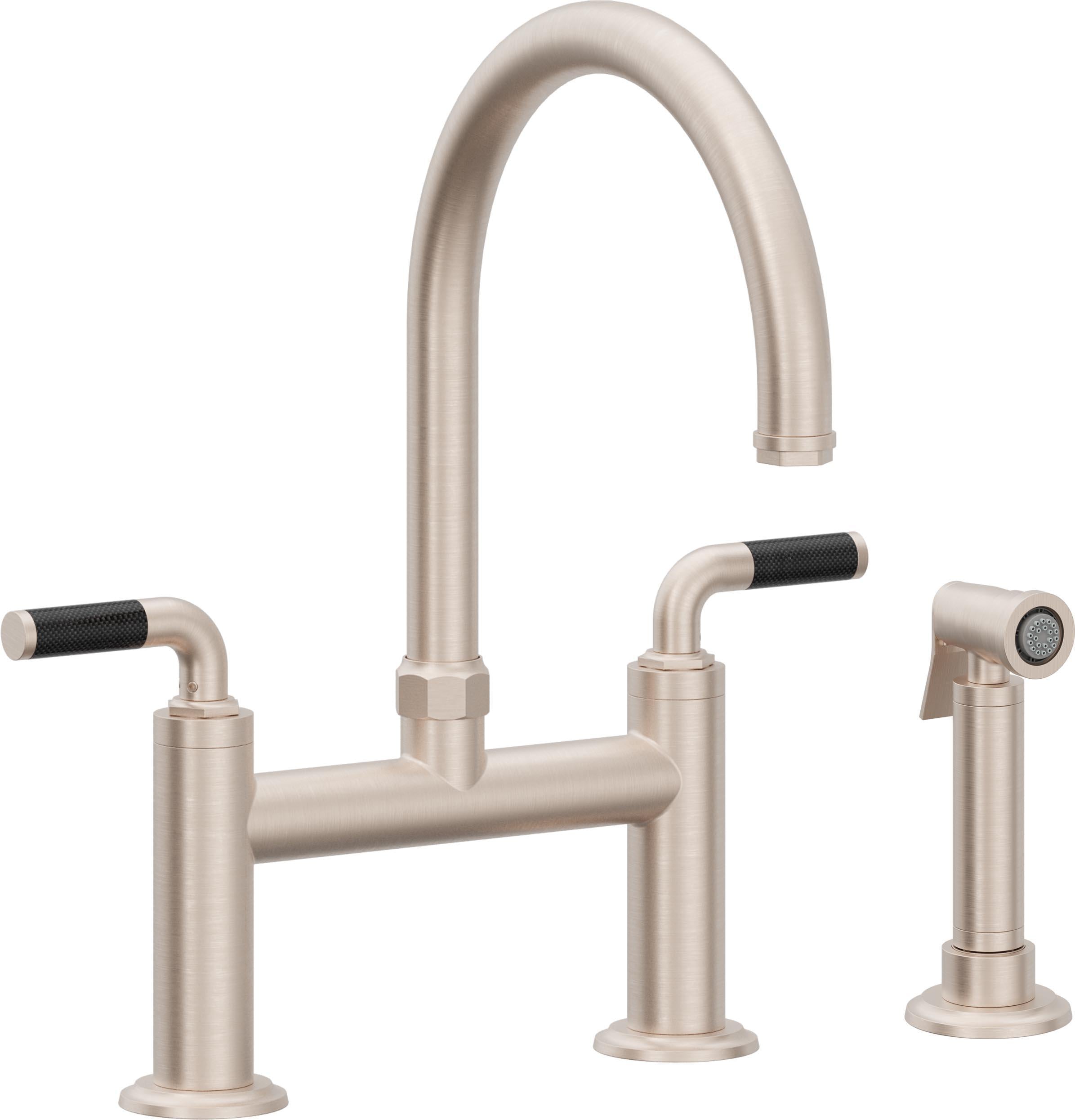 California Faucets Descanso Llave de Cocina Tipo Puente Industrial con Rociador Lateral - Pico en Arco - Níquel Satinado