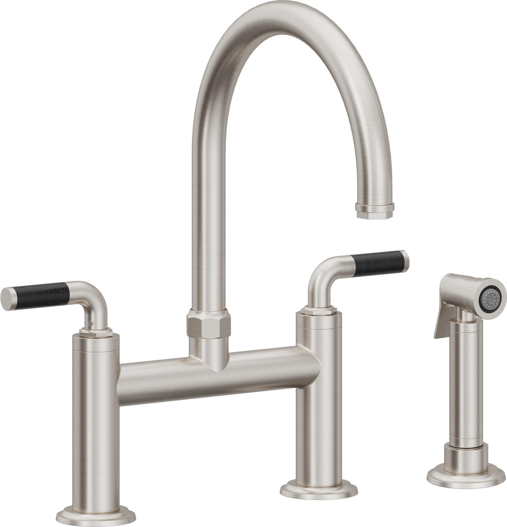 California Faucets Descanso Llave de Cocina Tipo Puente Industrial con Rociador Lateral - Pico en Arco - Acero Inoxidable Ultra