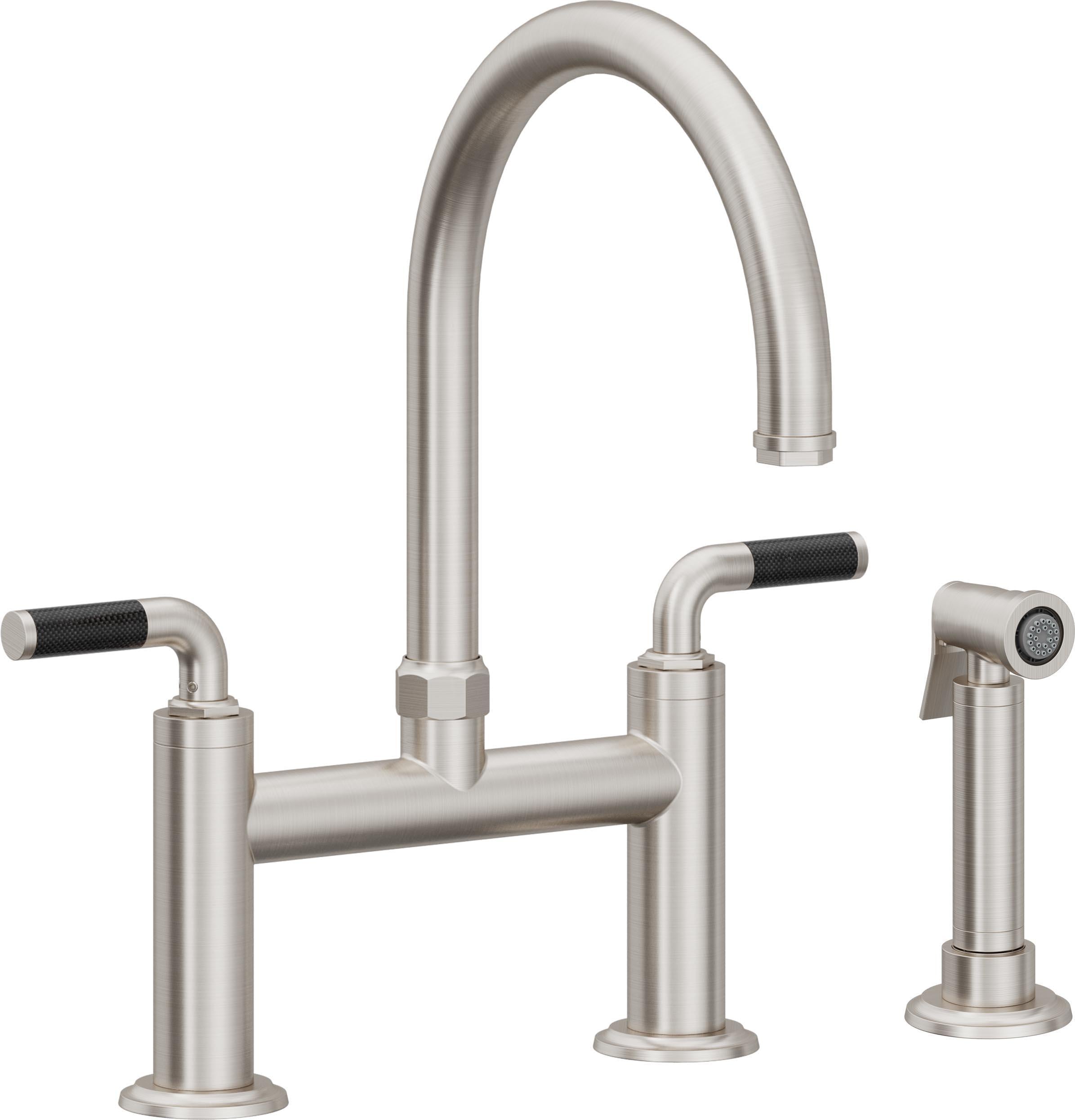 California Faucets Descanso Llave de Cocina Tipo Puente Industrial con Rociador Lateral - Pico en Arco - Acero Inoxidable Ultra