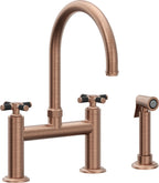 California Faucets Descanso Llave de Cocina Tipo Puente Industrial con Rociador Lateral - Pico en Arco - Cobre Antiguo Mate