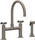 California Faucets Descanso Llave de Cocina Tipo Puente Industrial con Rociador Lateral - Pico en Arco - Níquel Antiguo Mate