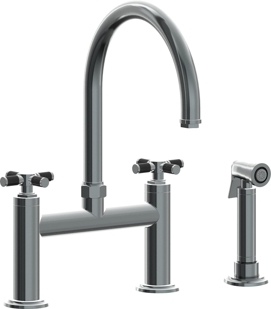 California Faucets Descanso Llave de Cocina Tipo Puente Industrial con Rociador Lateral - Pico en Arco - Níquel Negro