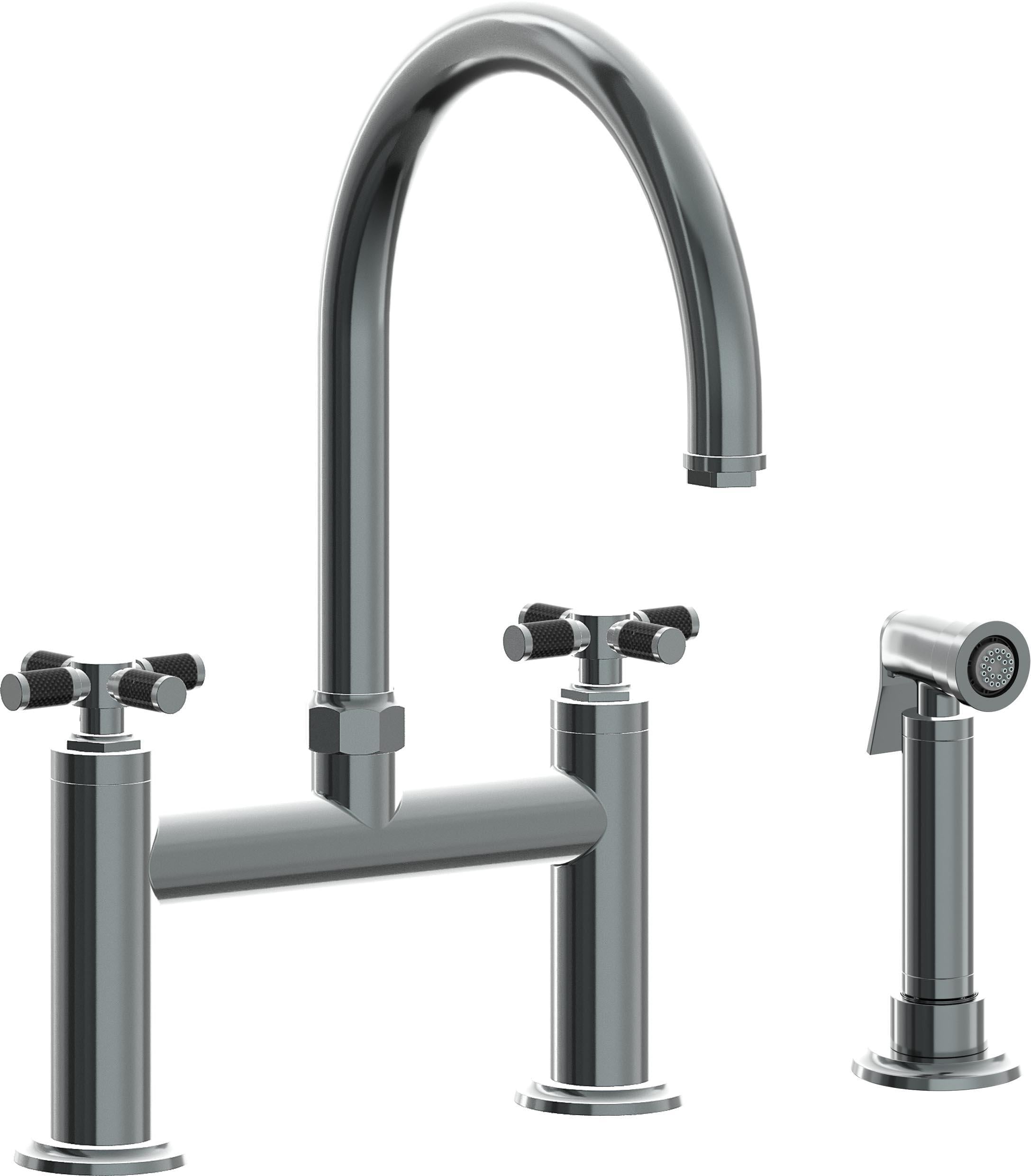 California Faucets Descanso Llave de Cocina Tipo Puente Industrial con Rociador Lateral - Pico en Arco - Níquel Negro