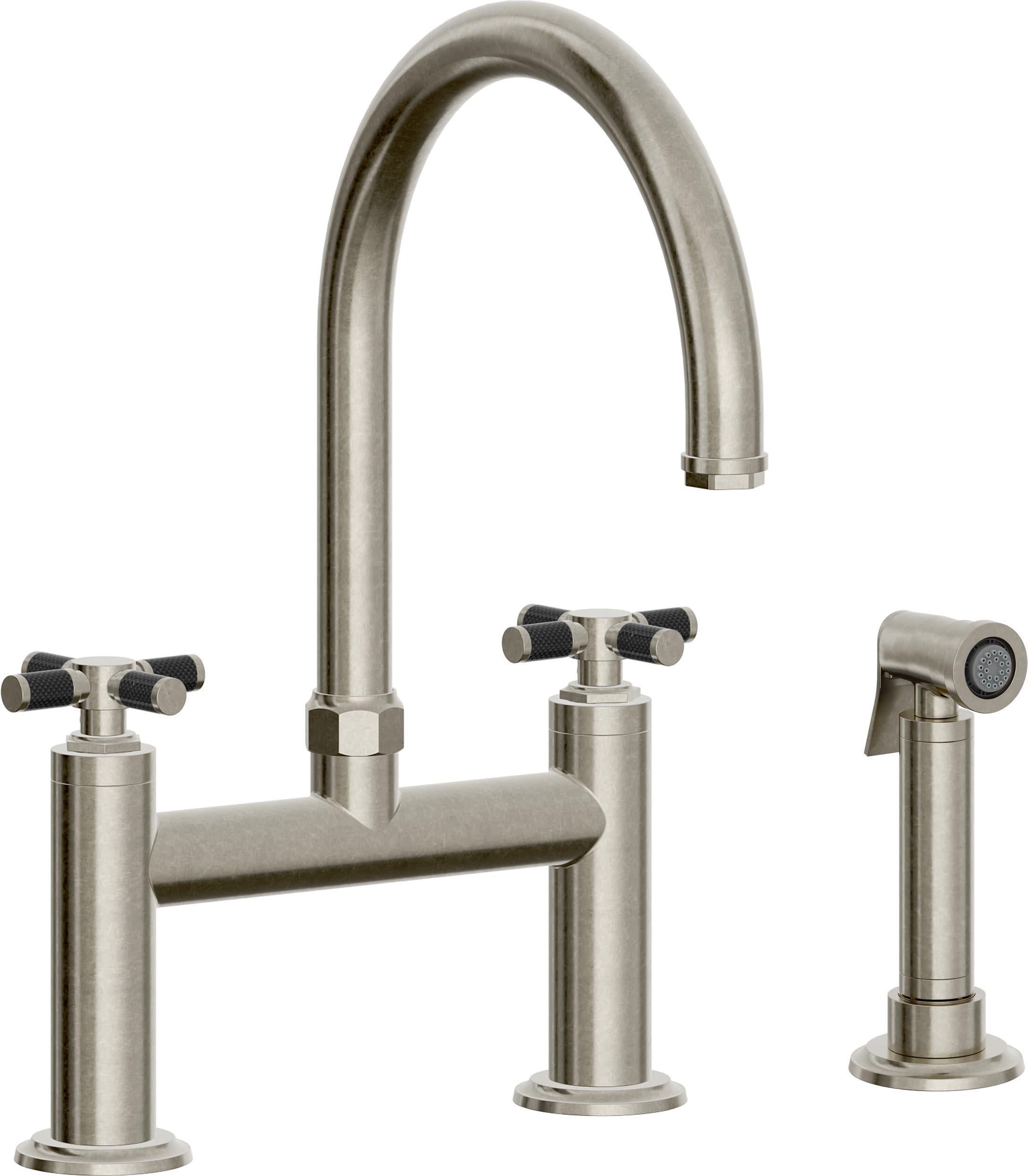 California Faucets Descanso Llave de Cocina Tipo Puente Industrial con Rociador Lateral - Pico en Arco - Níquel Bruñido