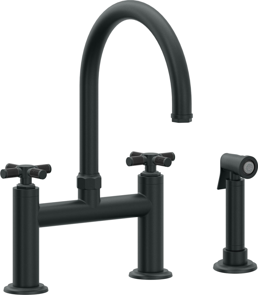 California Faucets Descanso Llave de Cocina Tipo Puente Industrial con Rociador Lateral - Pico en Arco - Carbón