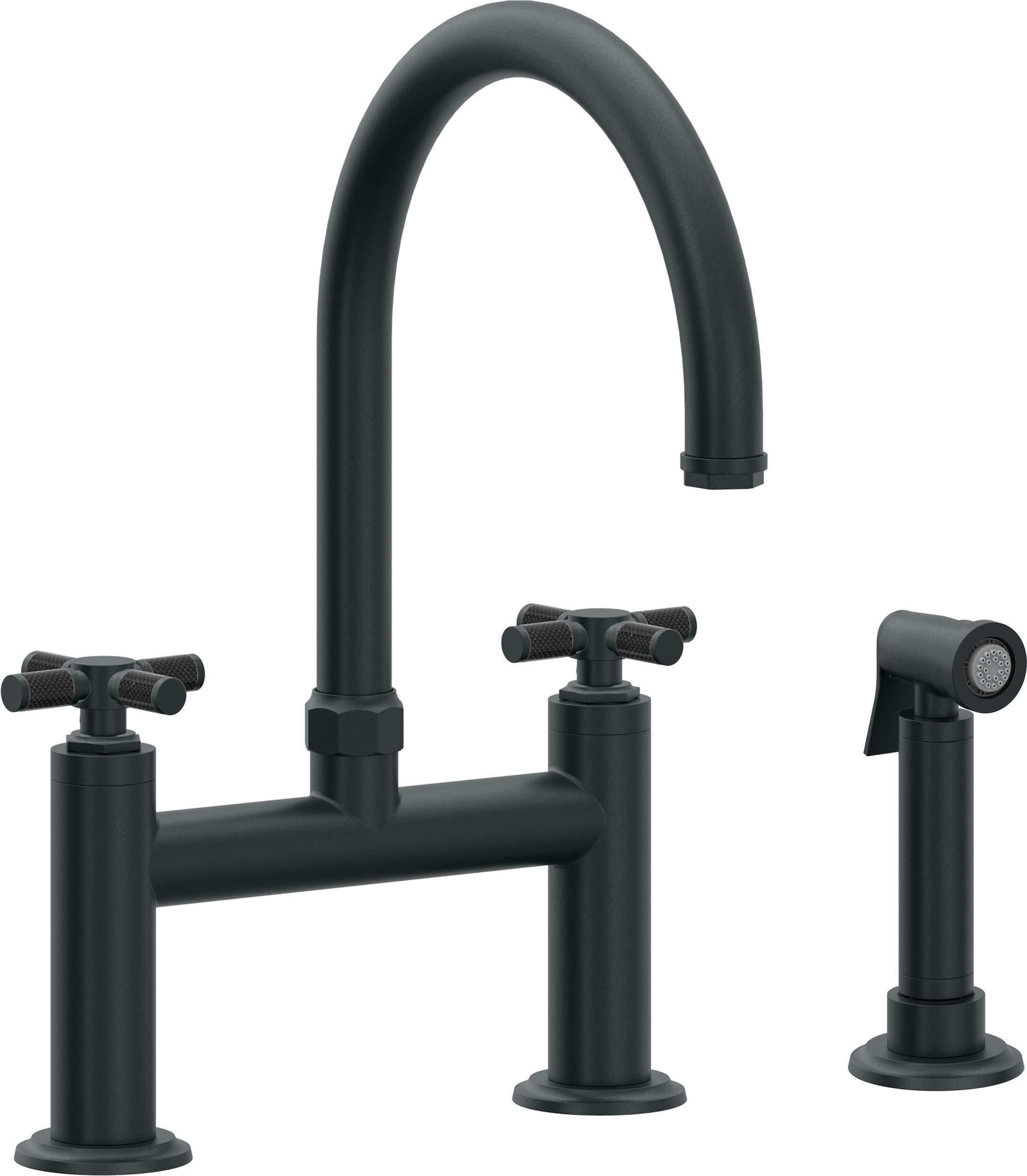 California Faucets Descanso Llave de Cocina Tipo Puente Industrial con Rociador Lateral - Pico en Arco - Carbón