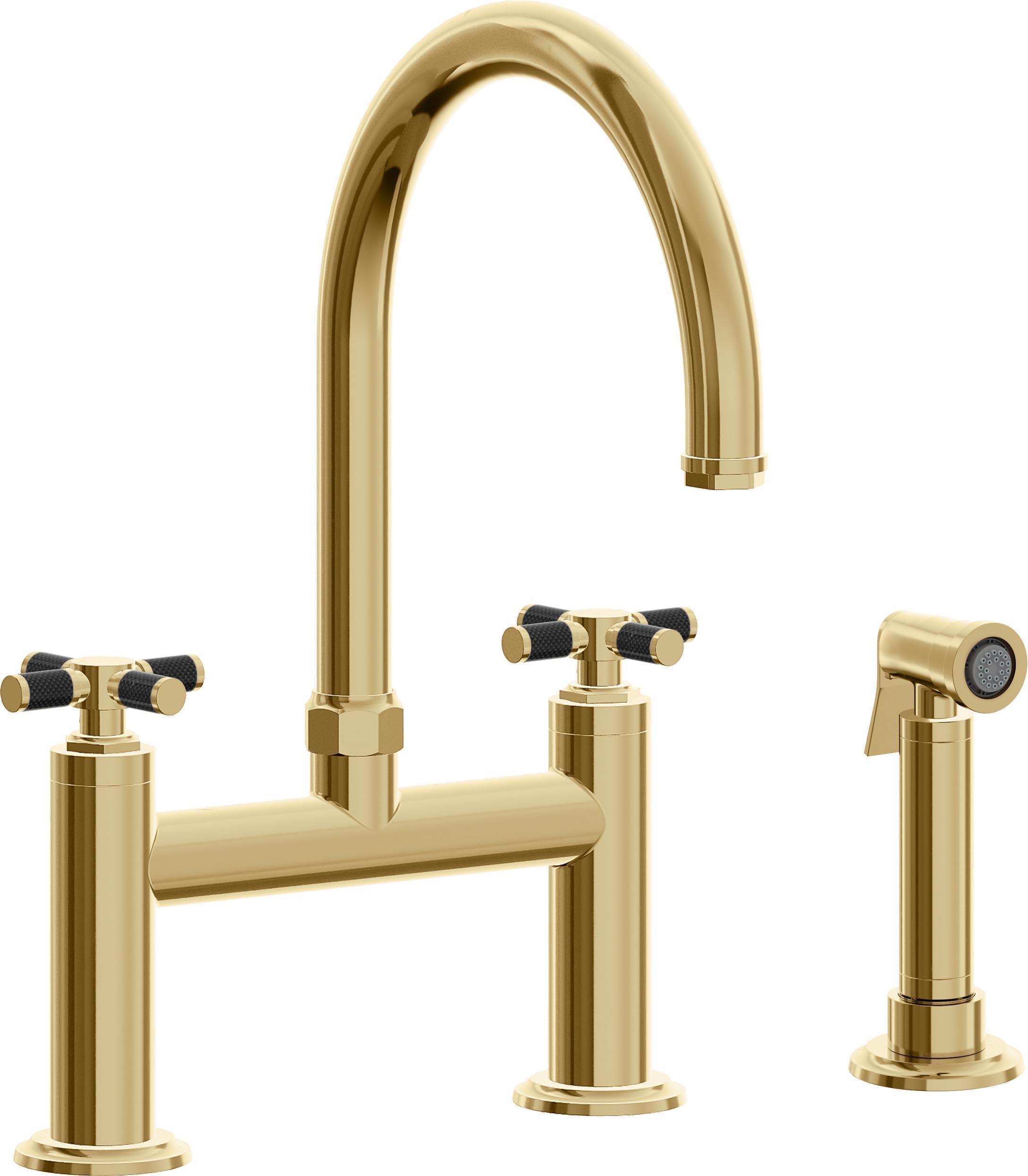 California Faucets Descanso Llave de Cocina Tipo Puente Industrial con Rociador Lateral - Pico en Arco - Oro Francés