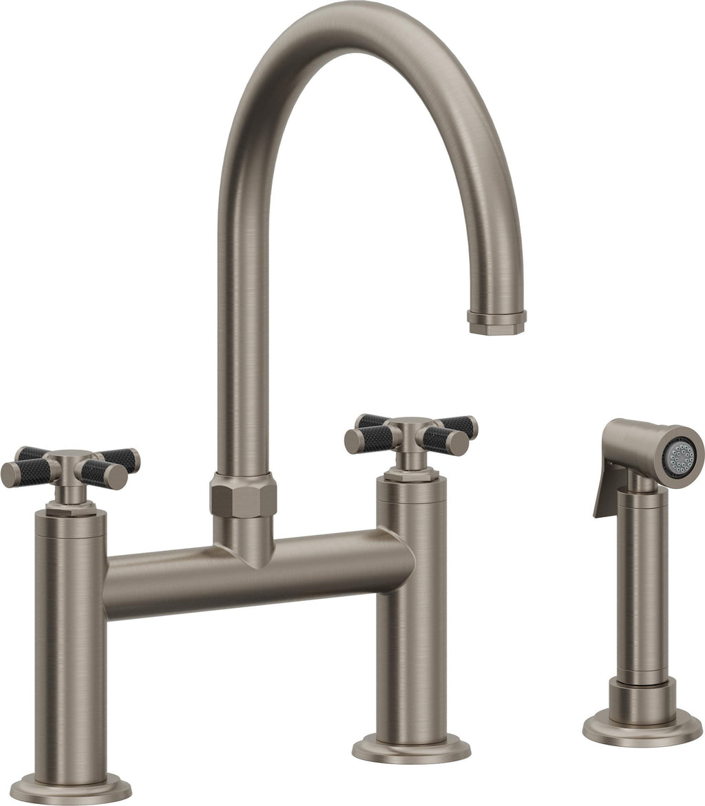 California Faucets Descanso Llave de Cocina Tipo Puente Industrial con Rociador Lateral - Pico en Arco - Grafito