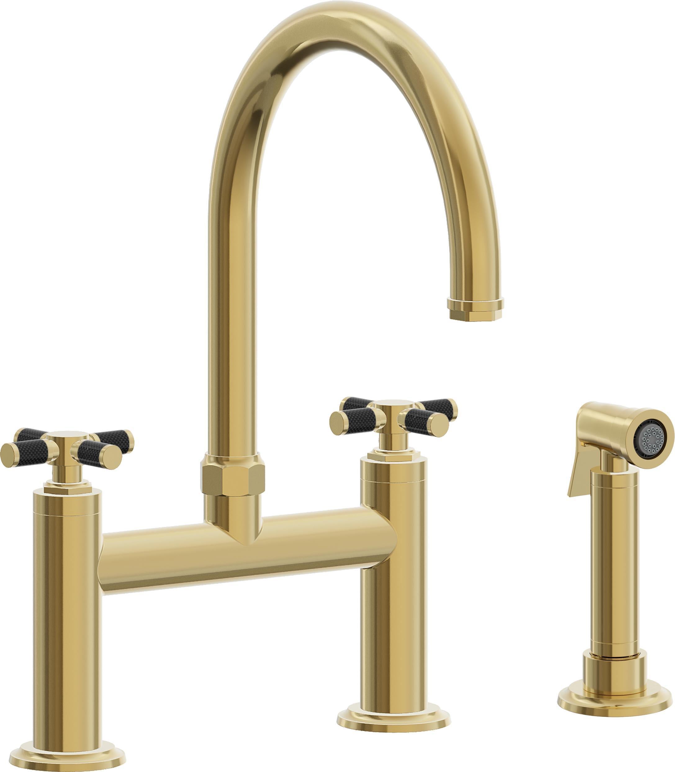 California Faucets Descanso Llave de Cocina Tipo Puente Industrial con Rociador Lateral - Pico en Arco - Oro Pulido de por Vida