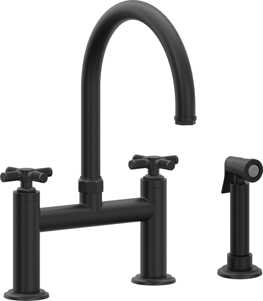 California Faucets Descanso Llave de Cocina Tipo Puente Industrial con Rociador Lateral - Pico en Arco - Negro Mate