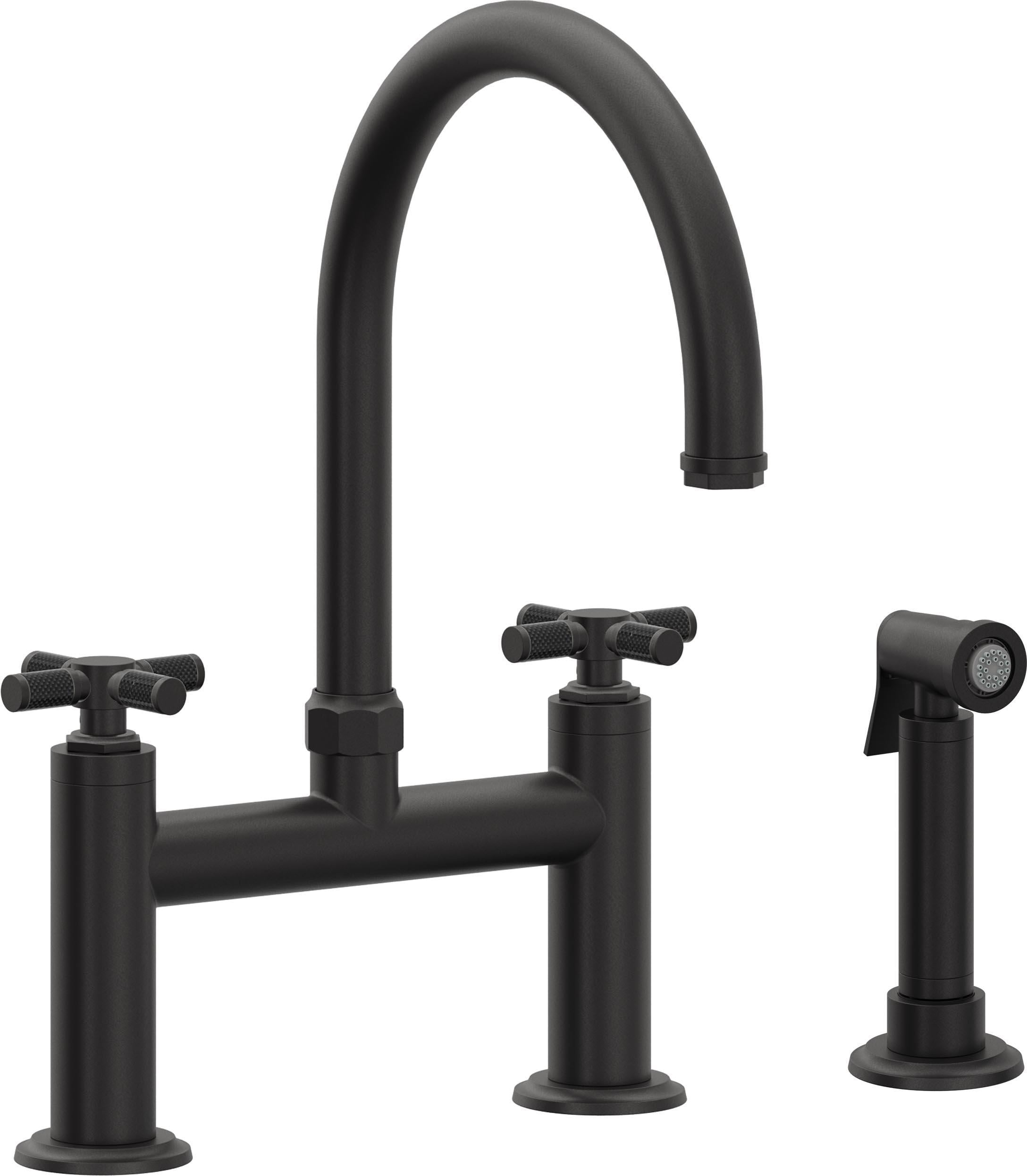 California Faucets Descanso Llave de Cocina Tipo Puente Industrial con Rociador Lateral - Pico en Arco - Negro Mate