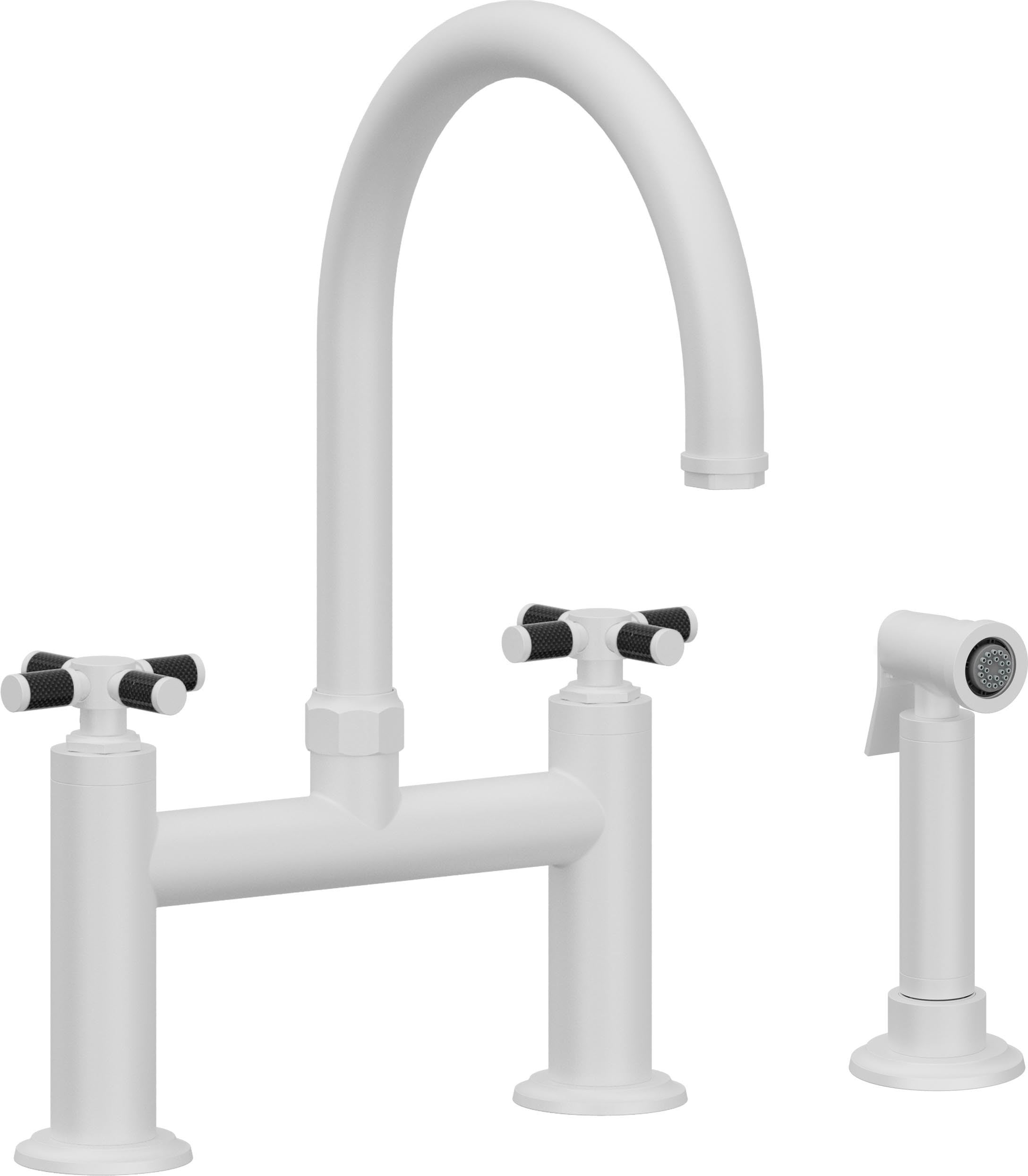 California Faucets Descanso Llave de Cocina Tipo Puente Industrial con Rociador Lateral - Pico en Arco - Blanco Mate