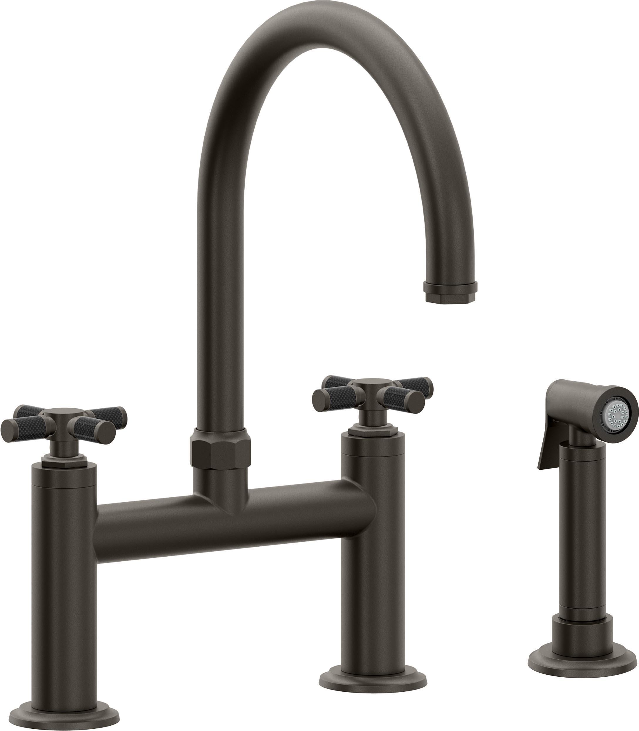 California Faucets Descanso Llave de Cocina Tipo Puente Industrial con Rociador Lateral - Pico en Arco - Bronce Oscuro