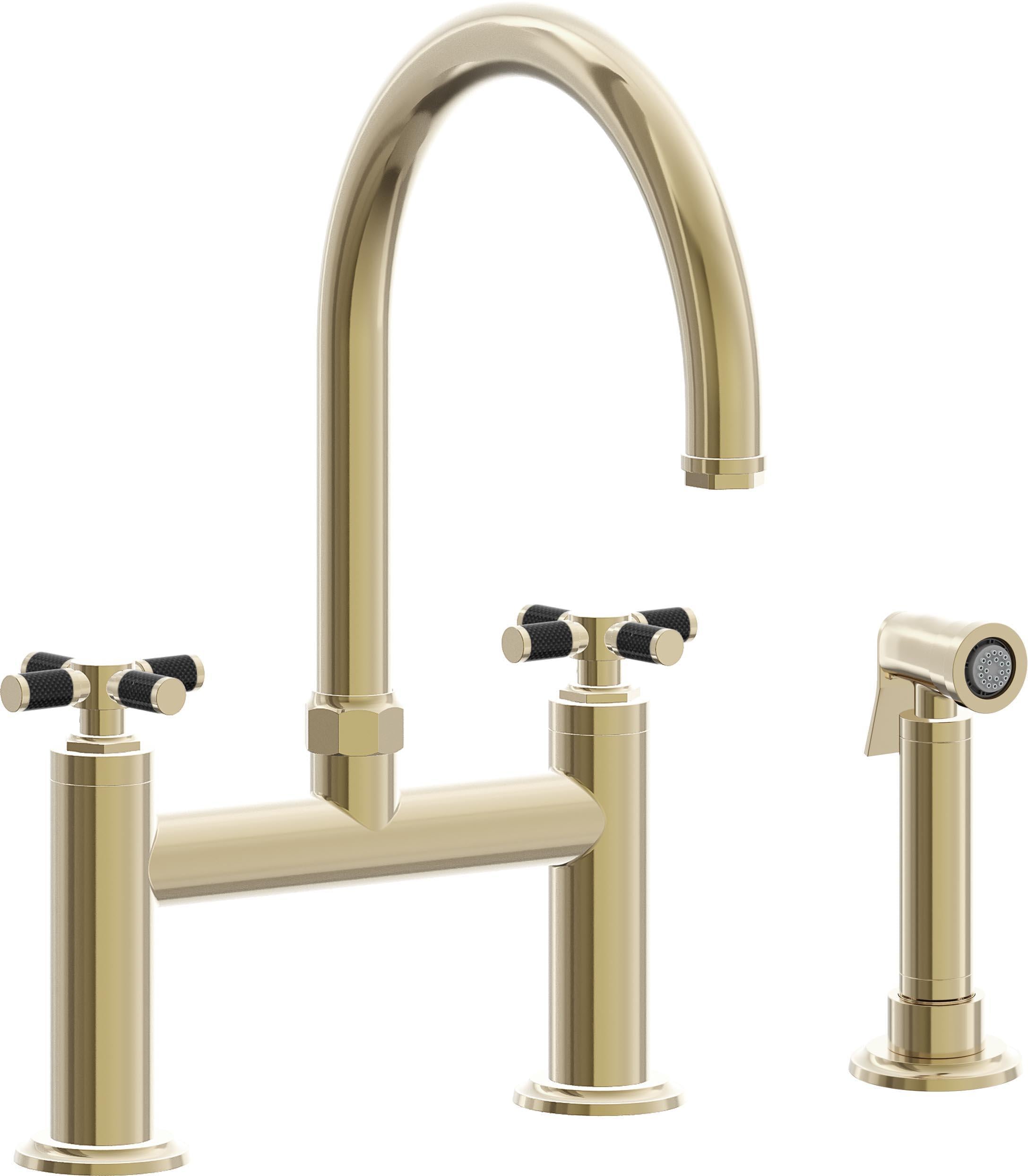 California Faucets Descanso Llave de Cocina Tipo Puente Industrial con Rociador Lateral - Pico en Arco - Latón Pulido