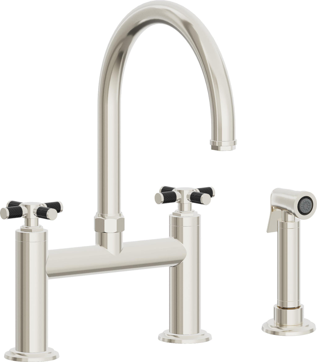 California Faucets Descanso Llave de Cocina Tipo Puente Industrial con Rociador Lateral - Pico en Arco - Níquel Pulido