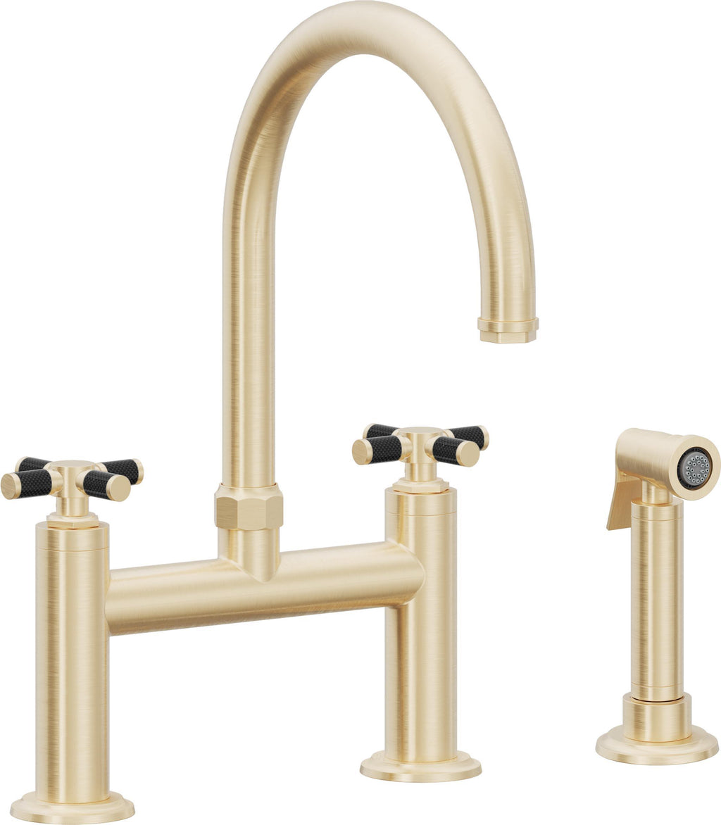 California Faucets Descanso Llave de Cocina Tipo Puente Industrial con Rociador Lateral - Pico en Arco - Latón Satinado
