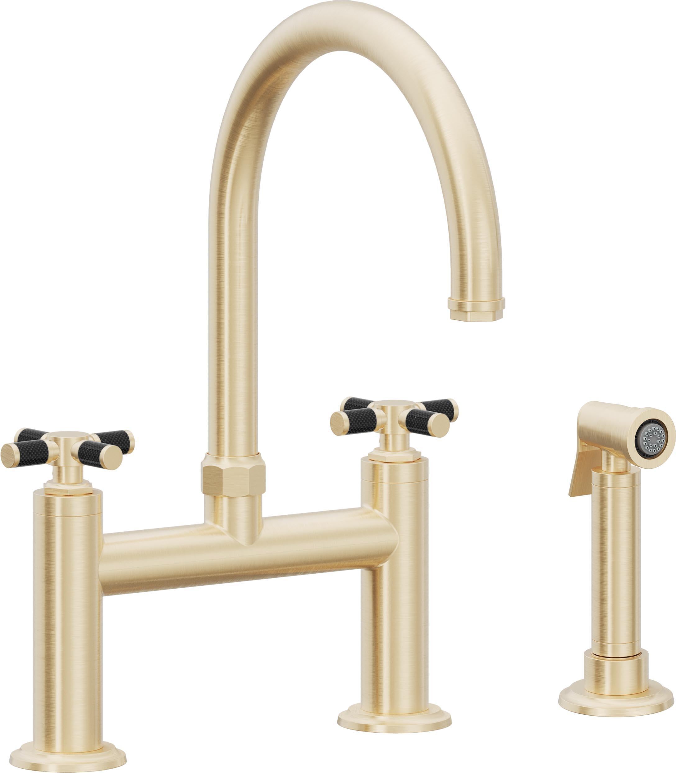 California Faucets Descanso Llave de Cocina Tipo Puente Industrial con Rociador Lateral - Pico en Arco - Latón Satinado