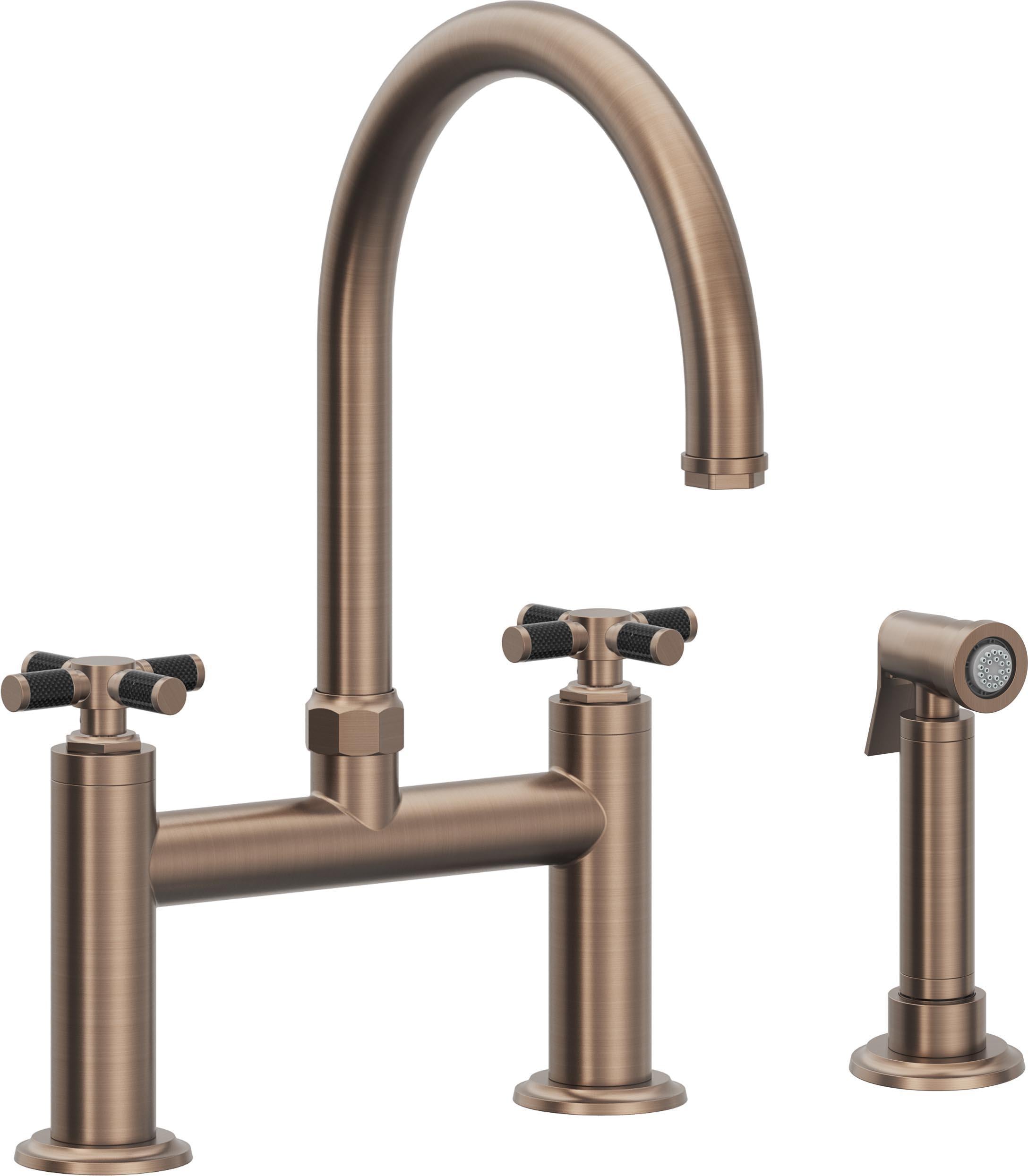 California Faucets Descanso Llave de Cocina Tipo Puente Industrial con Rociador Lateral - Pico en Arco - Bronce Satinado