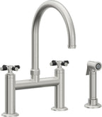 California Faucets Descanso Llave de Cocina Tipo Puente Industrial con Rociador Lateral - Pico en Arco - Cromo Satinado