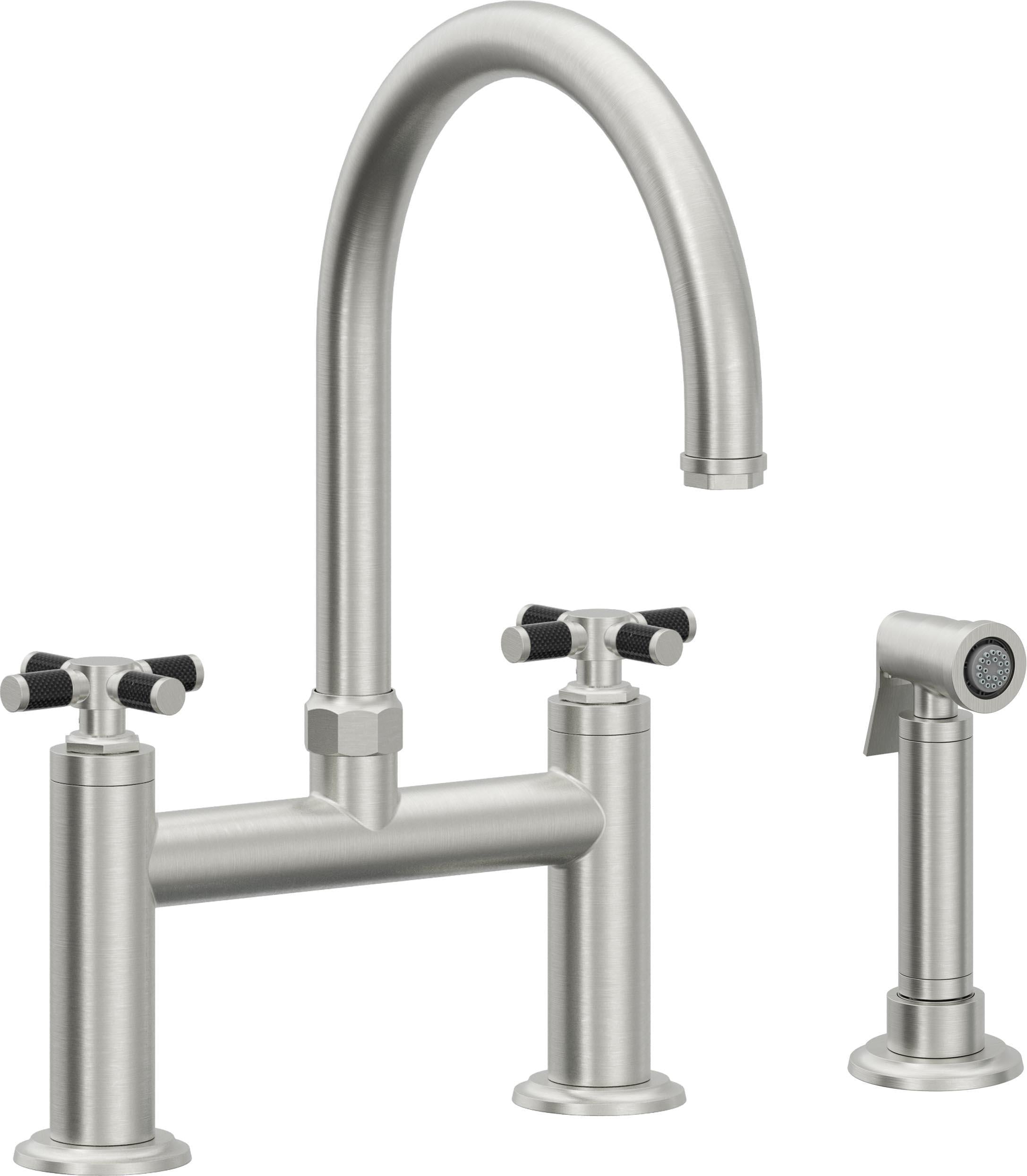 California Faucets Descanso Llave de Cocina Tipo Puente Industrial con Rociador Lateral - Pico en Arco - Cromo Satinado
