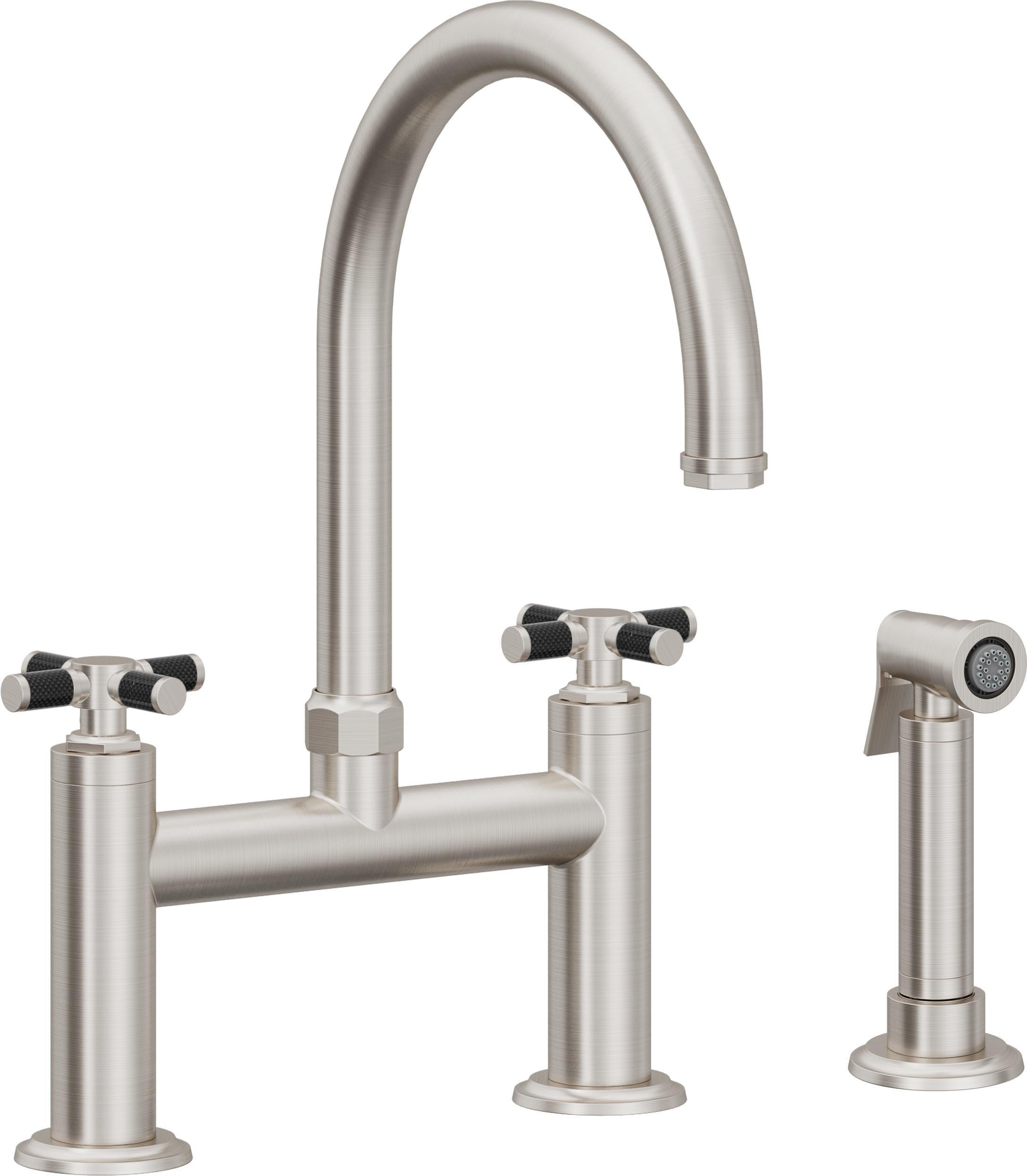 California Faucets Descanso Llave de Cocina Tipo Puente Industrial con Rociador Lateral - Pico en Arco - Acero Inoxidable Ultra