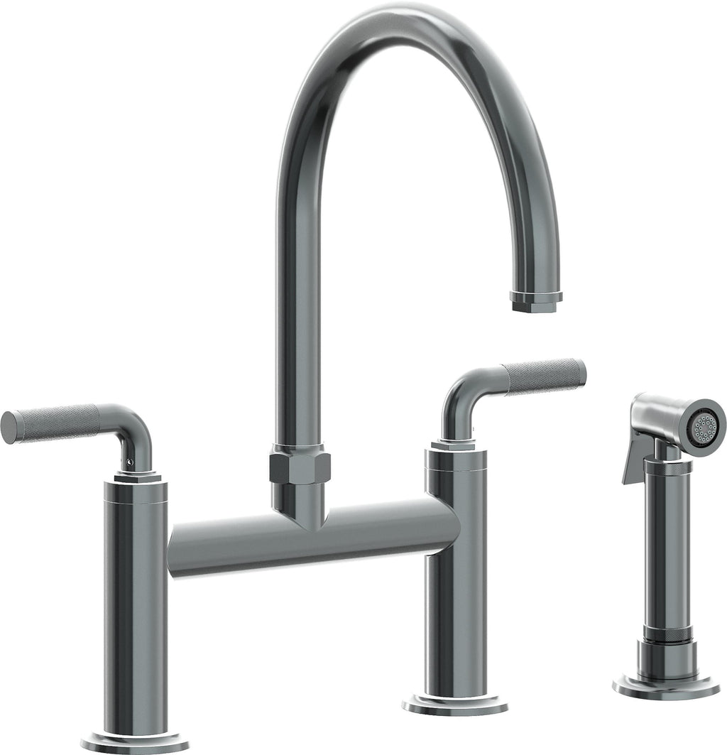 California Faucets Descanso Llave de Cocina Tipo Puente Industrial con Rociador Lateral - Pico en Arco - Níquel Negro