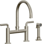 California Faucets Descanso Llave de Cocina Tipo Puente Industrial con Rociador Lateral - Pico en Arco - Níquel Bruñido