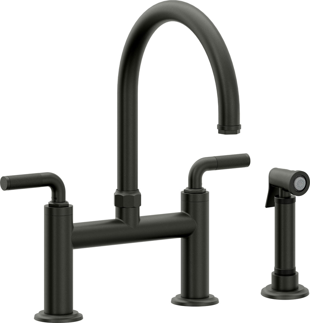 California Faucets Descanso Llave de Cocina Tipo Puente Industrial con Rociador Lateral - Pico en Arco - Bronce Bella Terra