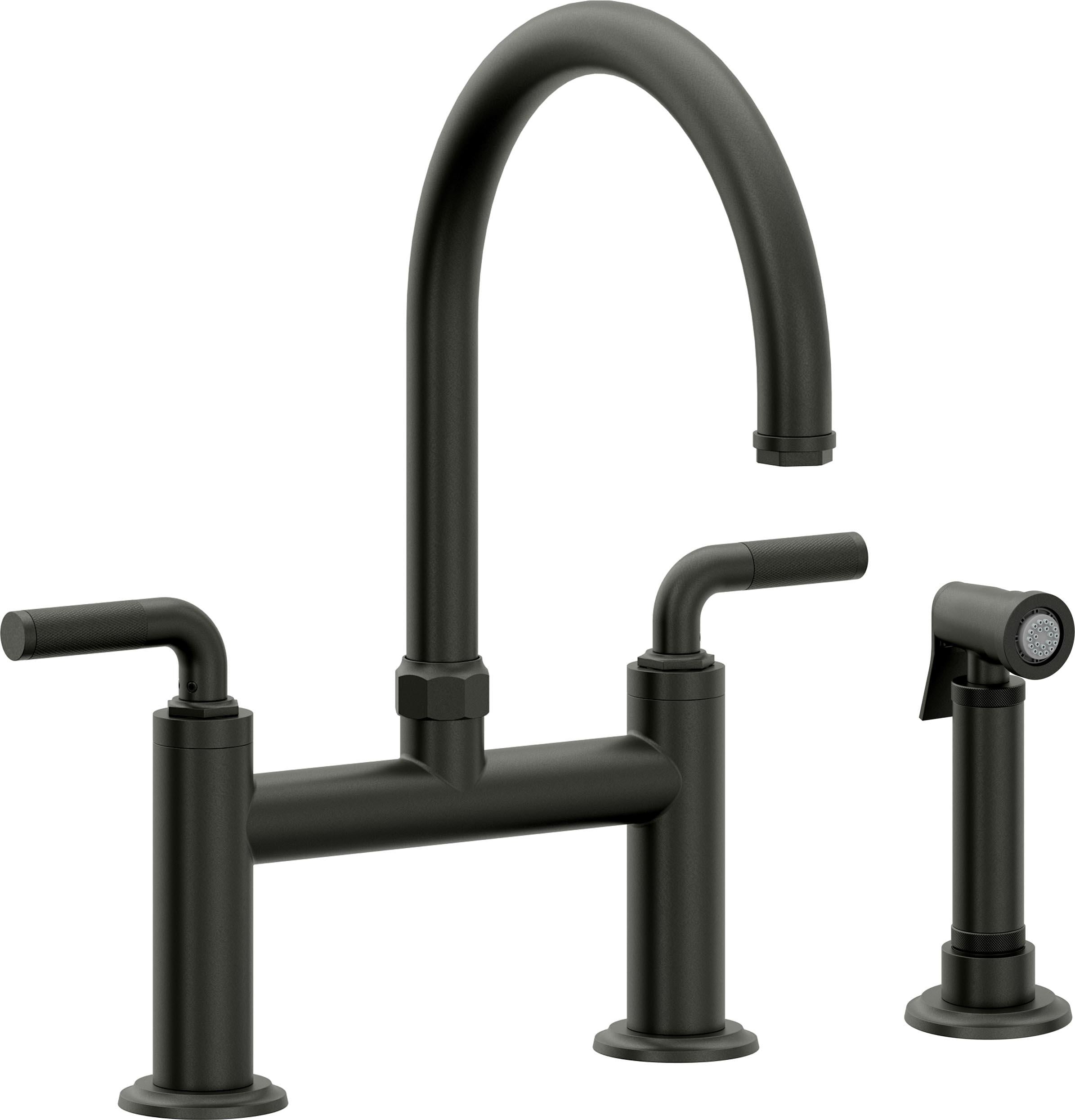 California Faucets Descanso Llave de Cocina Tipo Puente Industrial con Rociador Lateral - Pico en Arco - Bronce Bella Terra