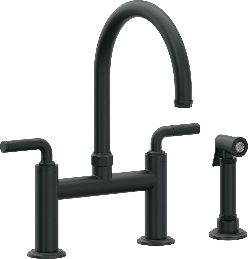 California Faucets Descanso Llave de Cocina Tipo Puente Industrial con Rociador Lateral - Pico en Arco - Carbón