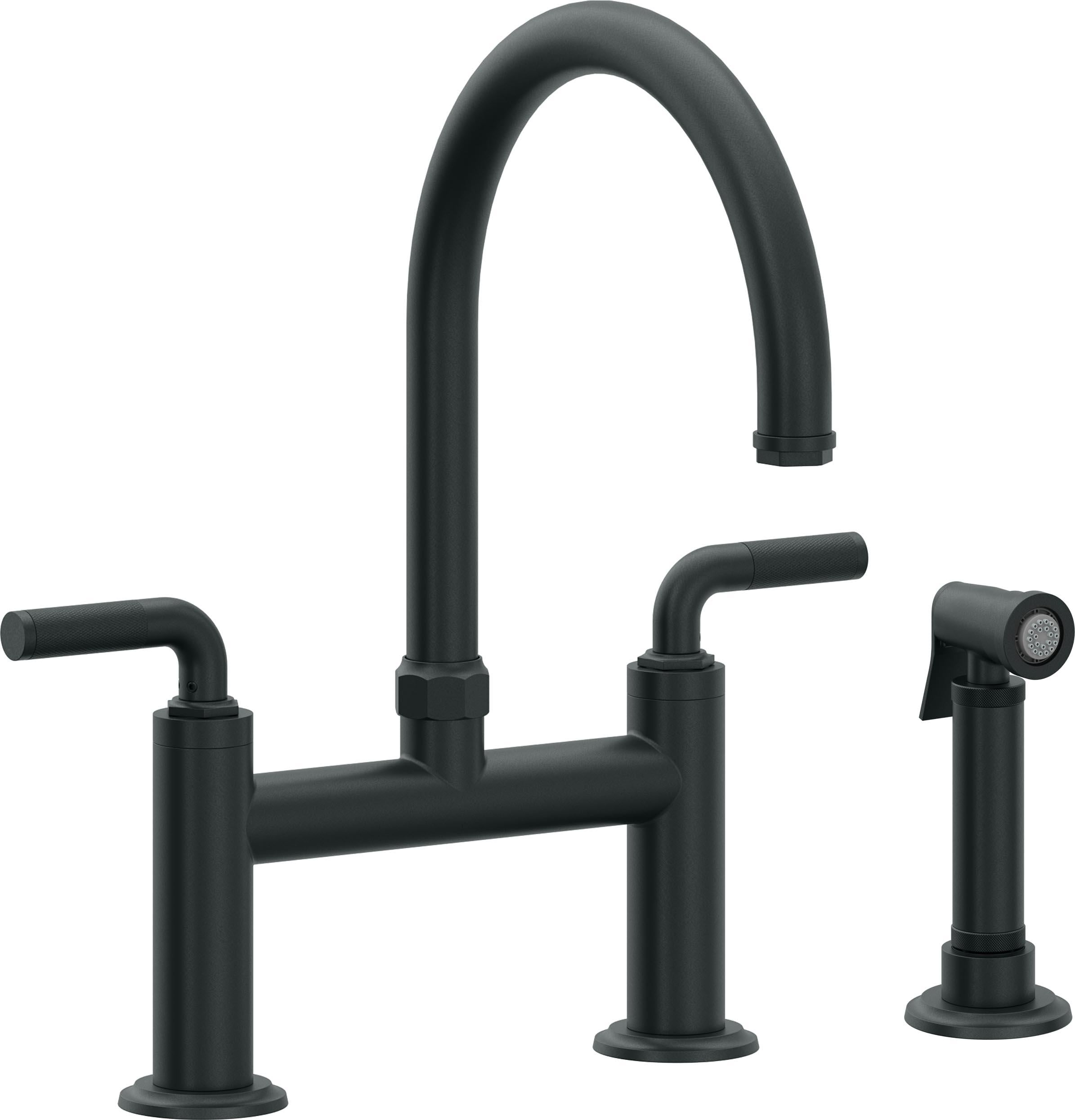 California Faucets Descanso Llave de Cocina Tipo Puente Industrial con Rociador Lateral - Pico en Arco - Carbón
