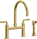 California Faucets Descanso Llave de Cocina Tipo Puente Industrial con Rociador Lateral - Pico en Arco - Oro Francés
