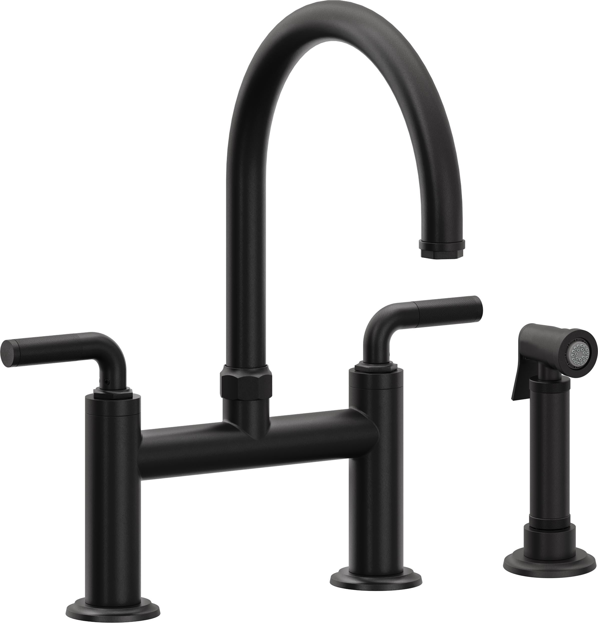 California Faucets Descanso Llave de Cocina Tipo Puente Industrial con Rociador Lateral - Pico en Arco - Negro Mate