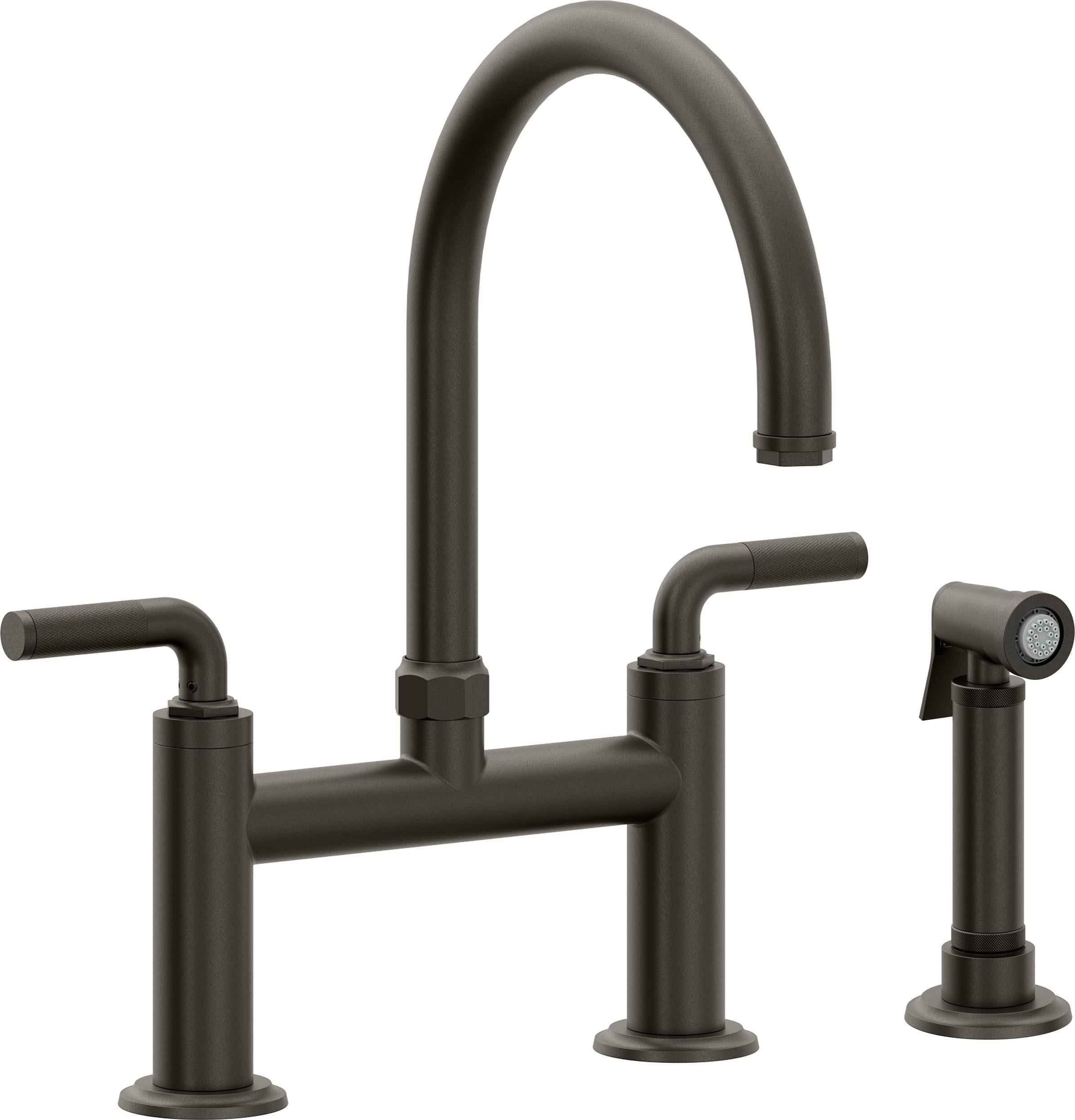 California Faucets Descanso Llave de Cocina Tipo Puente Industrial con Rociador Lateral - Pico en Arco - Bronce Oscuro